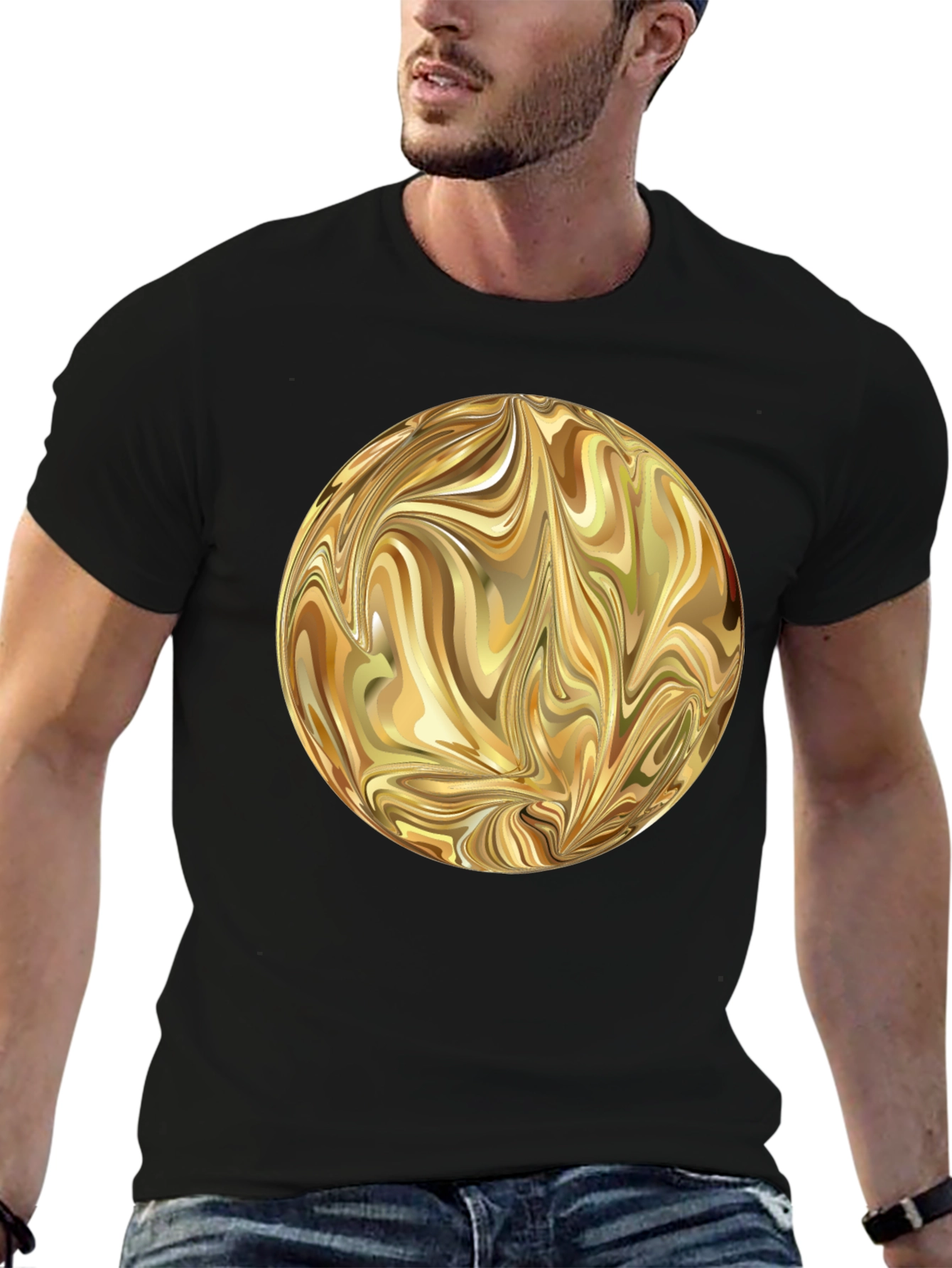 Abstract Gold Swirl Sphere Graphic T-Shirt