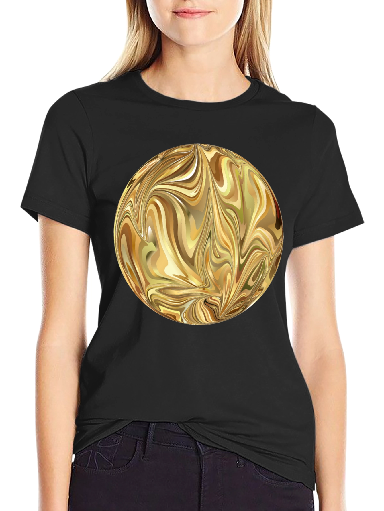 Abstract Gold Swirl Sphere Graphic T-Shirt