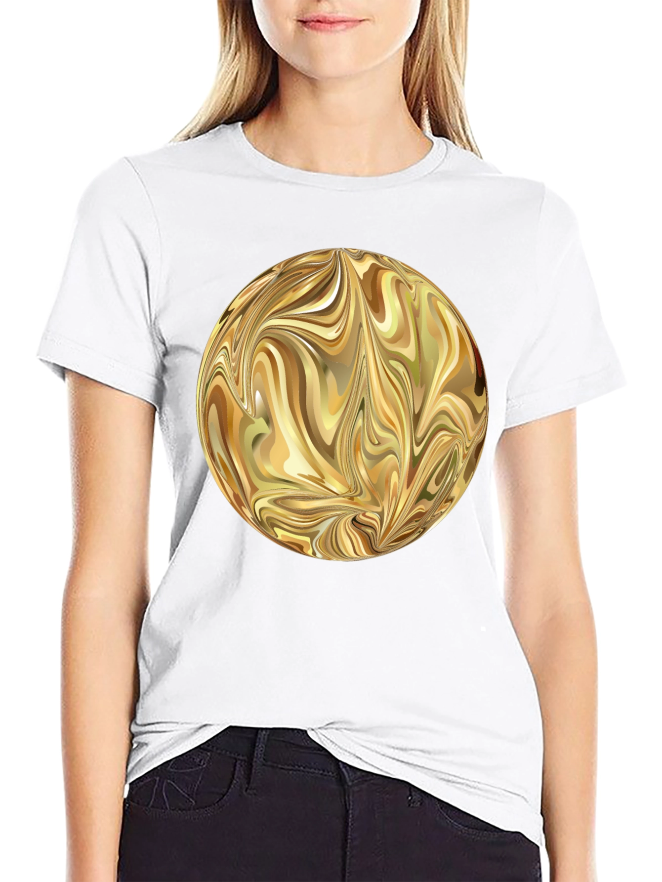 Abstract Gold Swirl Sphere Graphic T-Shirt