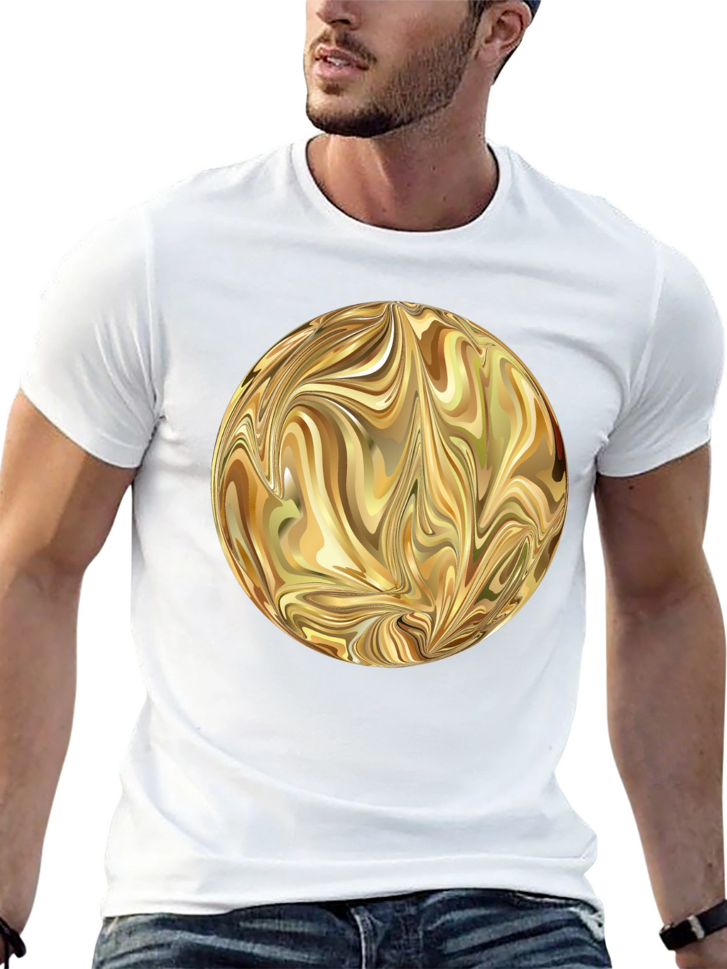 Abstract Gold Swirl Sphere Graphic T-Shirt