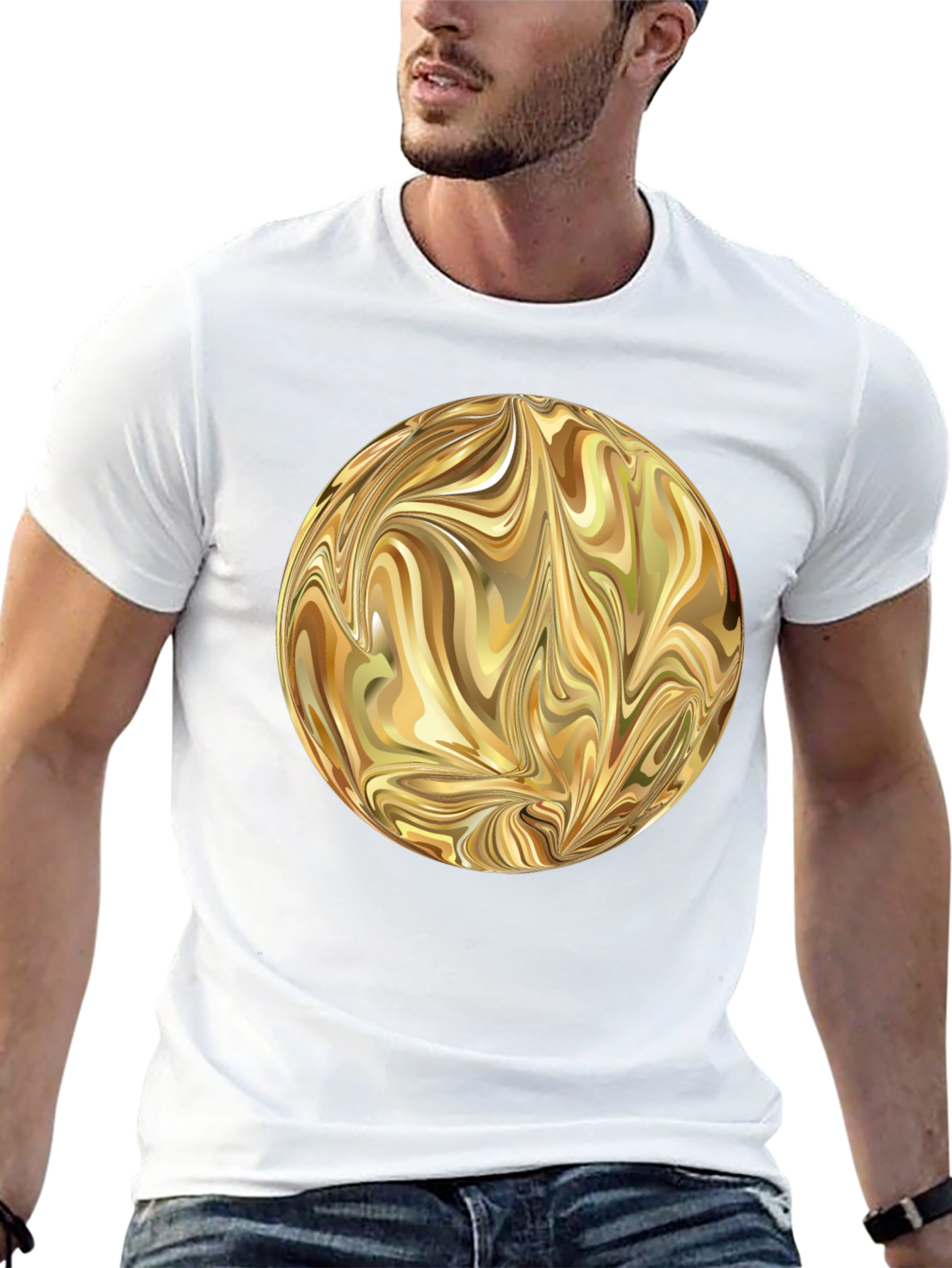 Abstract Gold Swirl Sphere Graphic T-Shirt