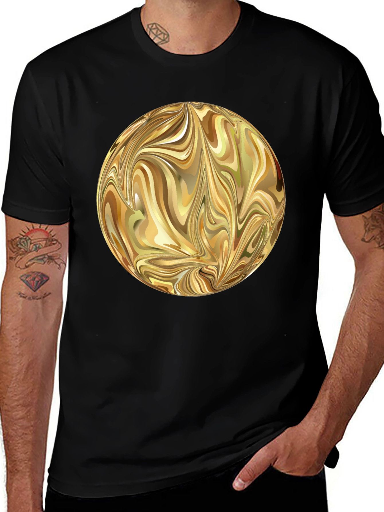 Abstract Gold Swirl Sphere Graphic T-Shirt