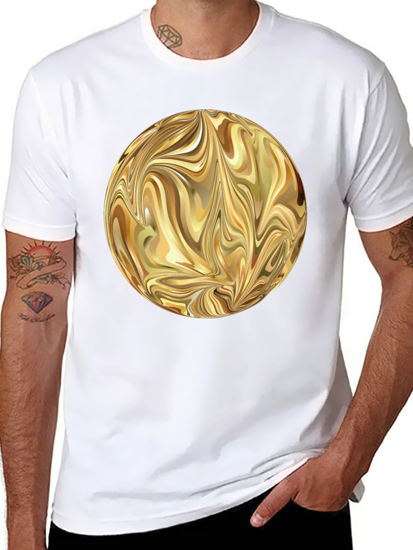 Abstract Gold Swirl Sphere Graphic T-Shirt