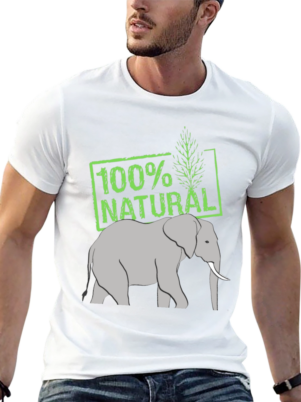 100% Natural Elephant Graphic Tee - Black