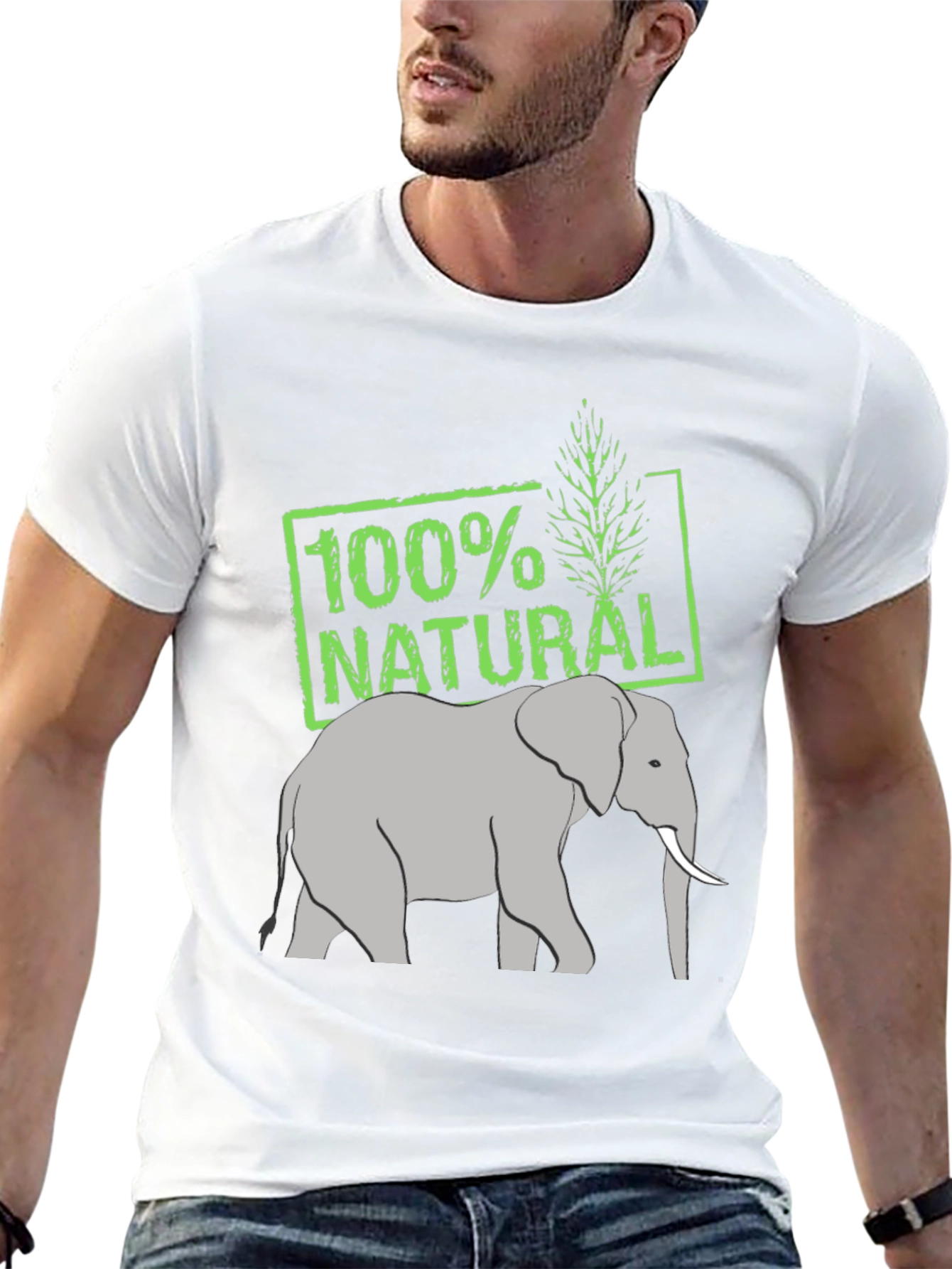 100% Natural Elephant Graphic Tee - Black