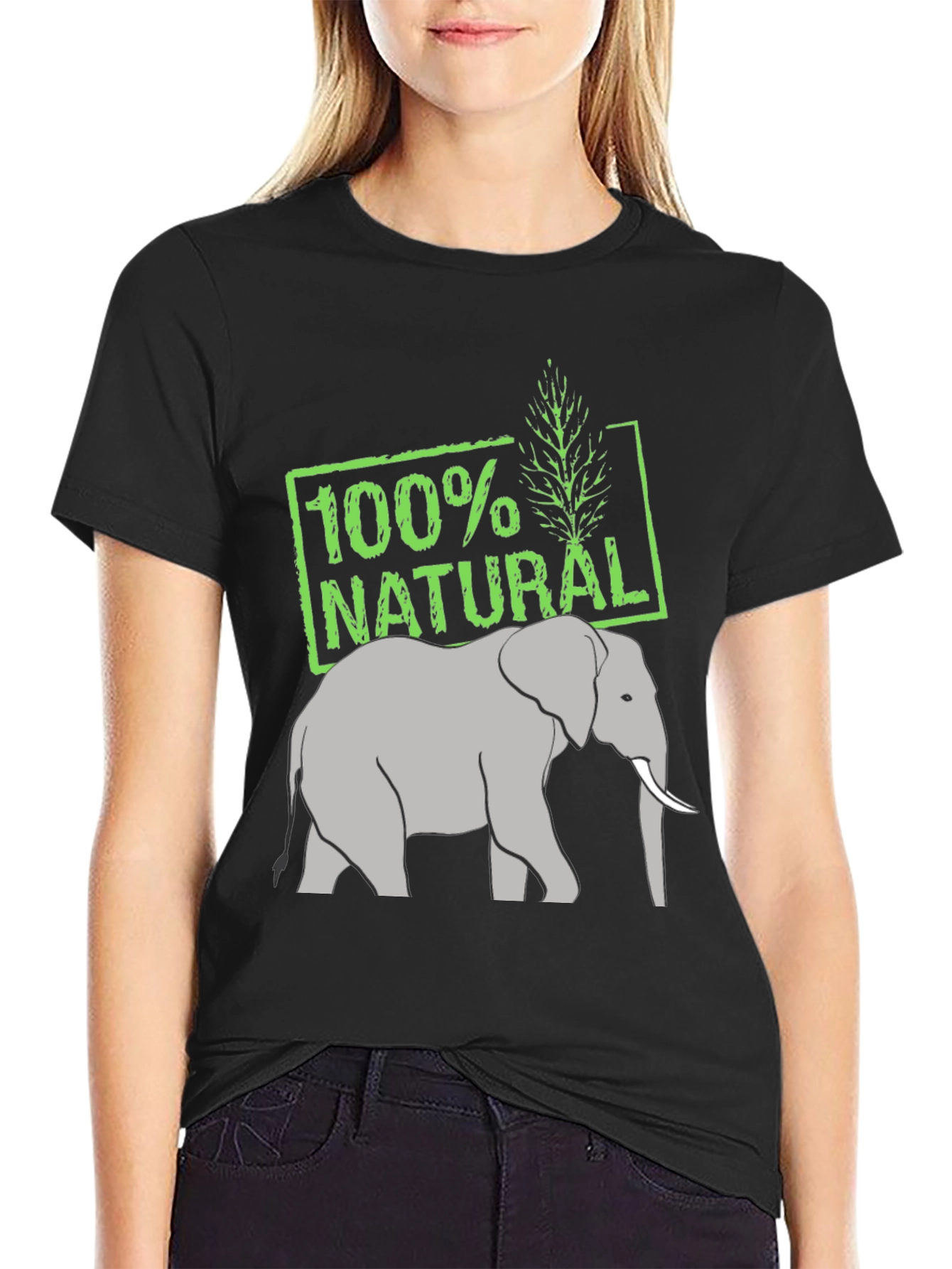 100% Natural Elephant Graphic Tee - Black