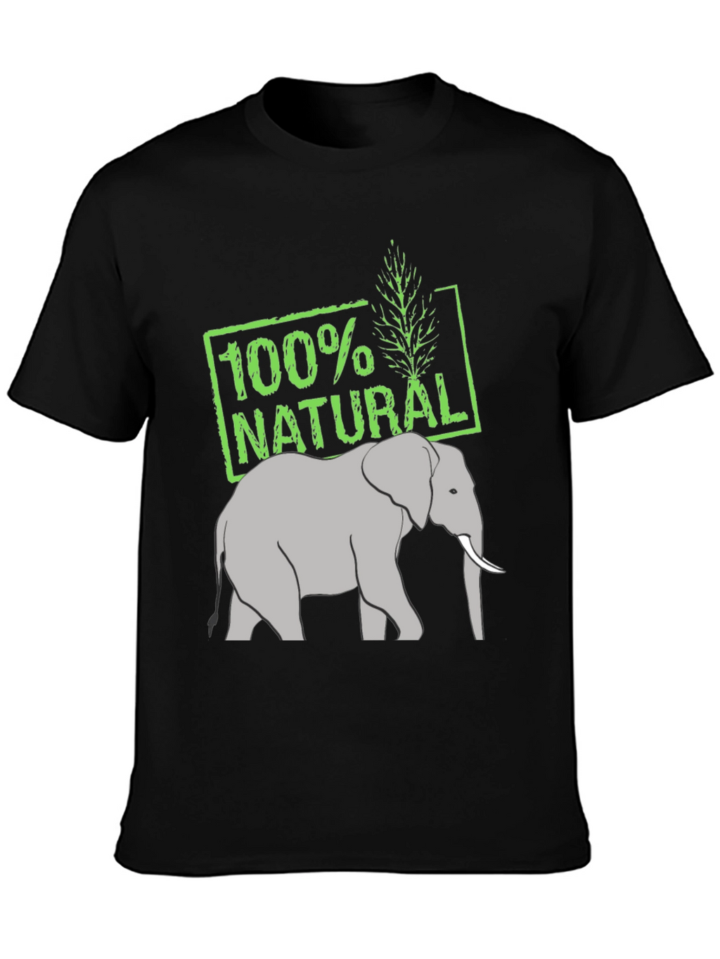 100% Natural Elephant Graphic Tee - Black