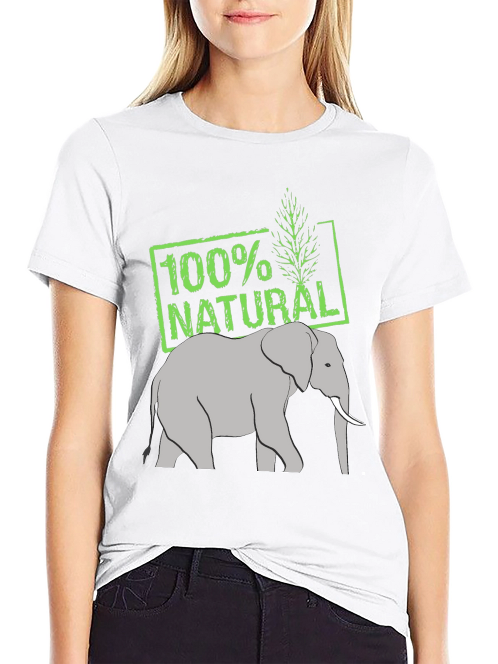 100% Natural Elephant Graphic Tee - Black