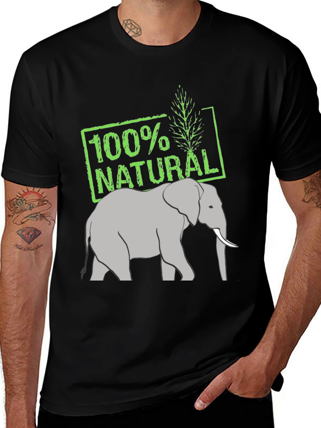 100% Natural Elephant Graphic Tee - Black