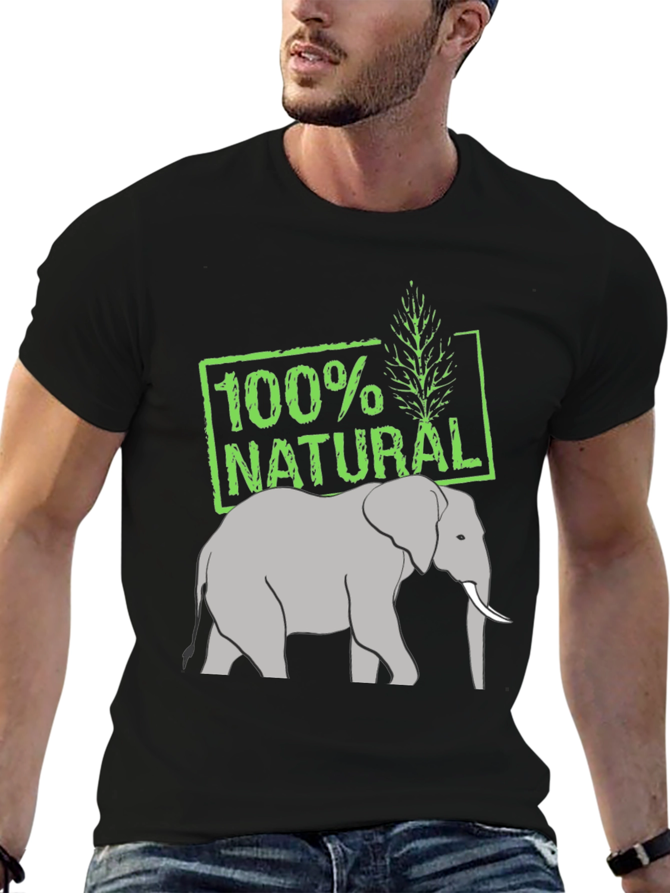 100% Natural Elephant Graphic Tee - Black
