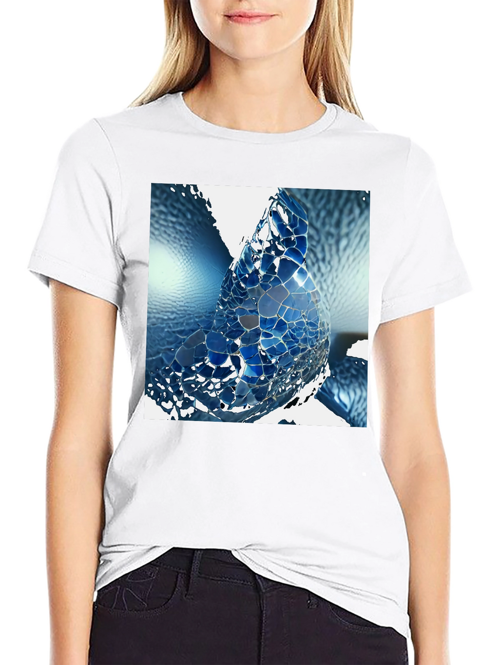 Abstract Blue Mosaic Design T-Shirt