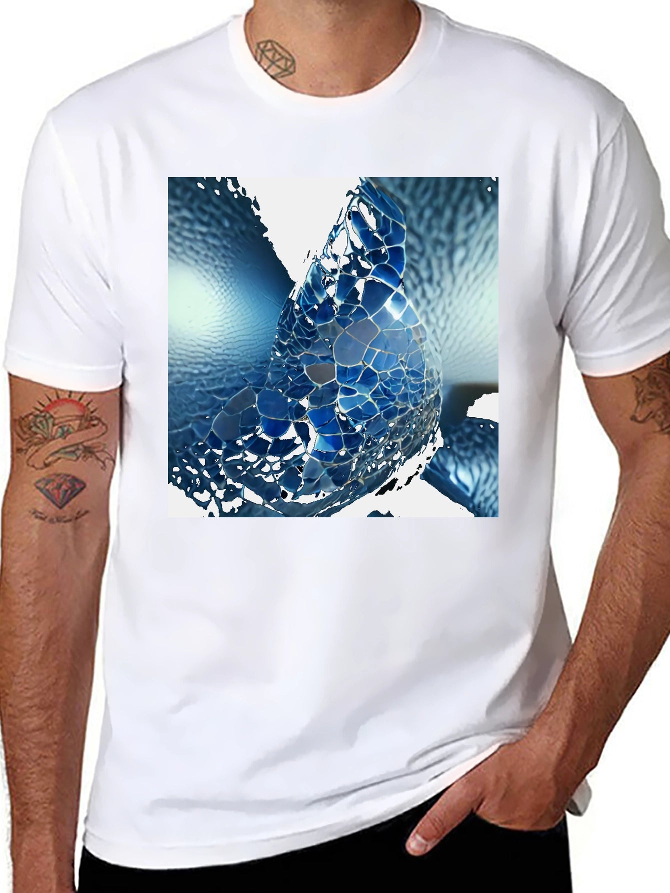 Abstract Blue Mosaic Design T-Shirt