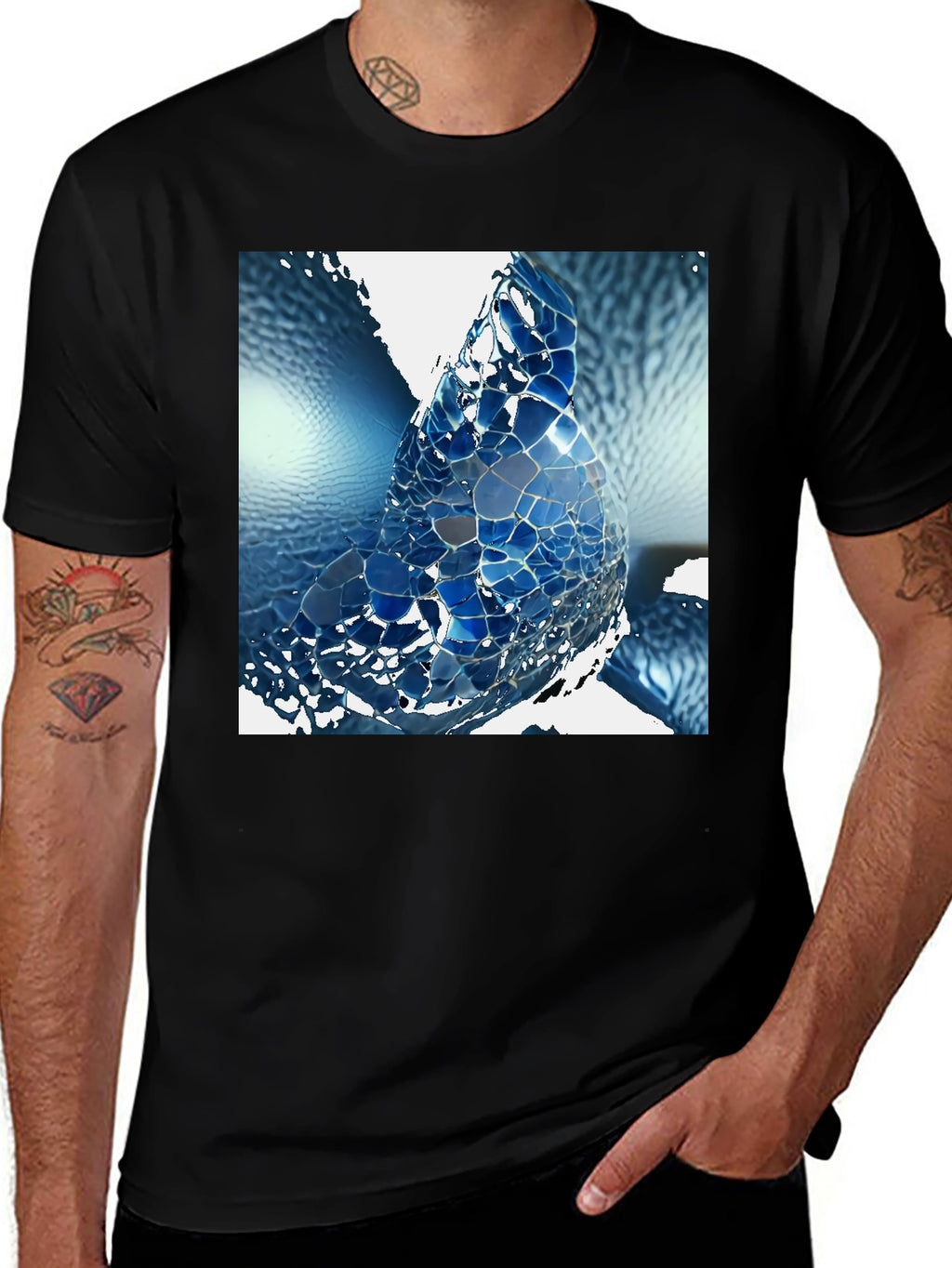 Abstract Blue Mosaic Design T-Shirt