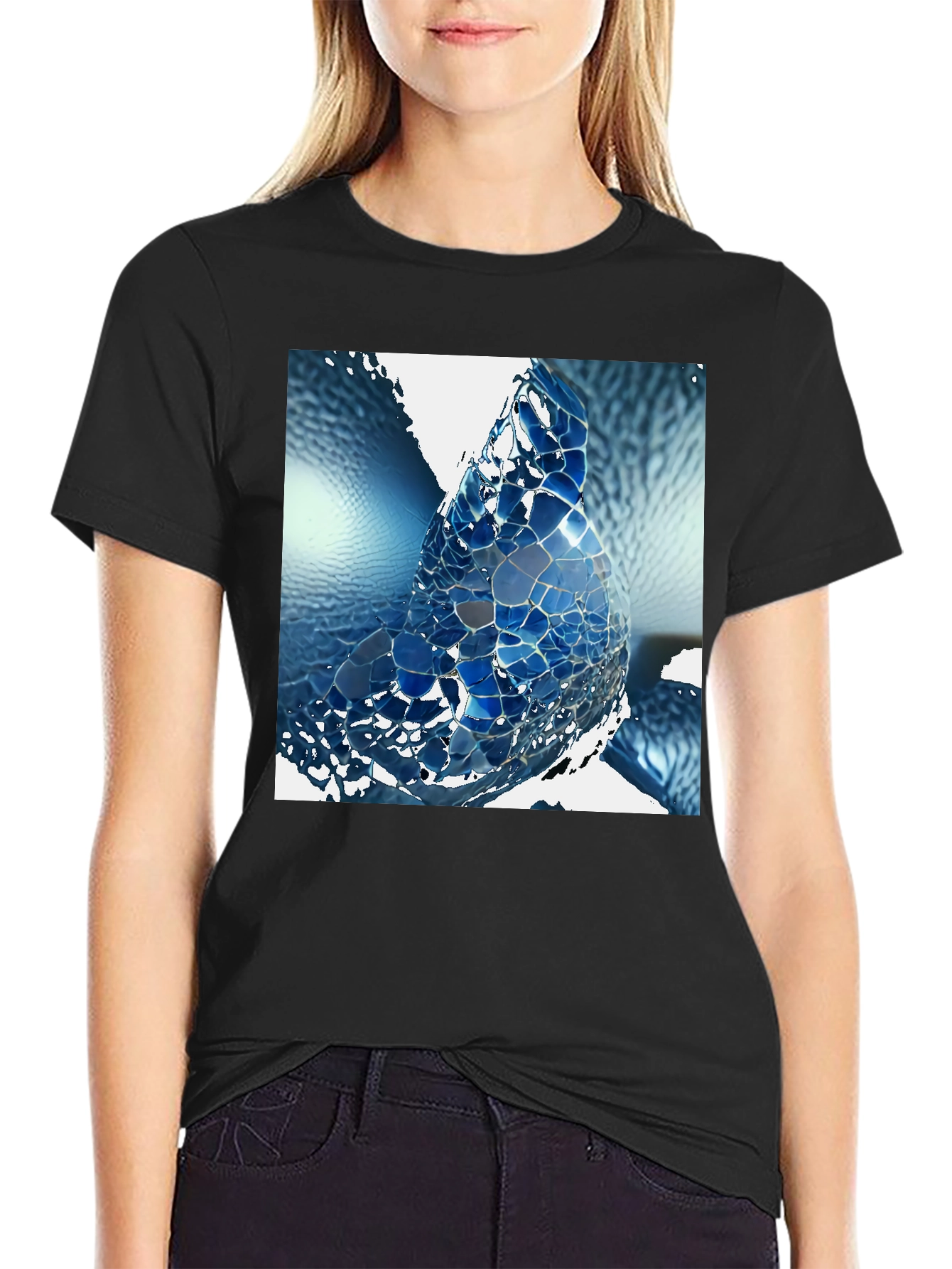 Abstract Blue Mosaic Design T-Shirt