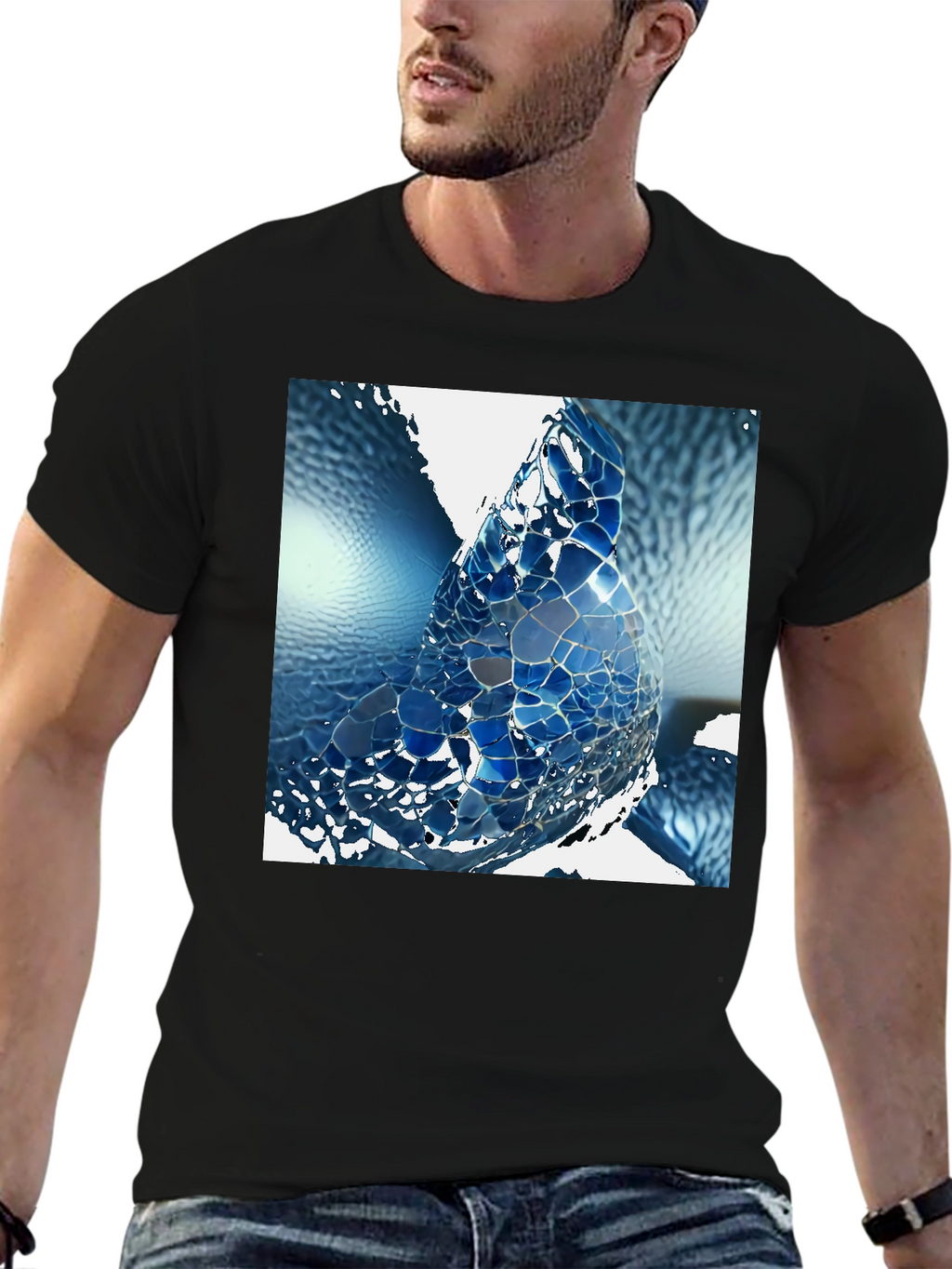 Abstract Blue Mosaic Design T-Shirt