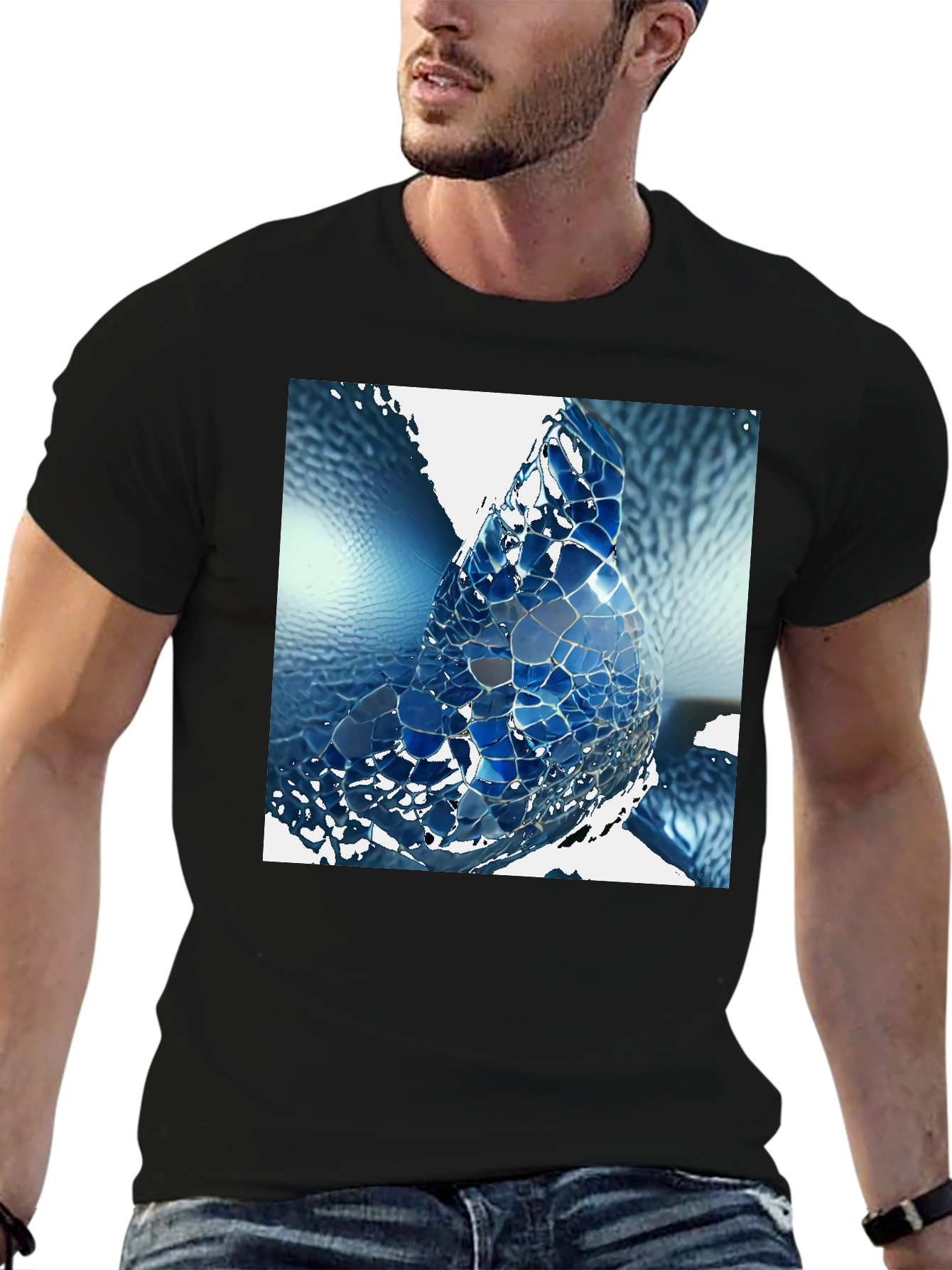 Abstract Blue Mosaic Design T-Shirt