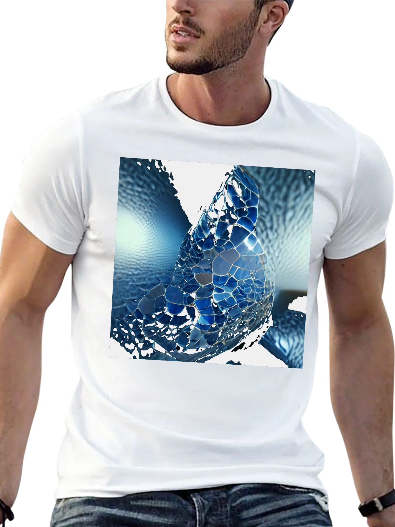 Abstract Blue Mosaic Design T-Shirt