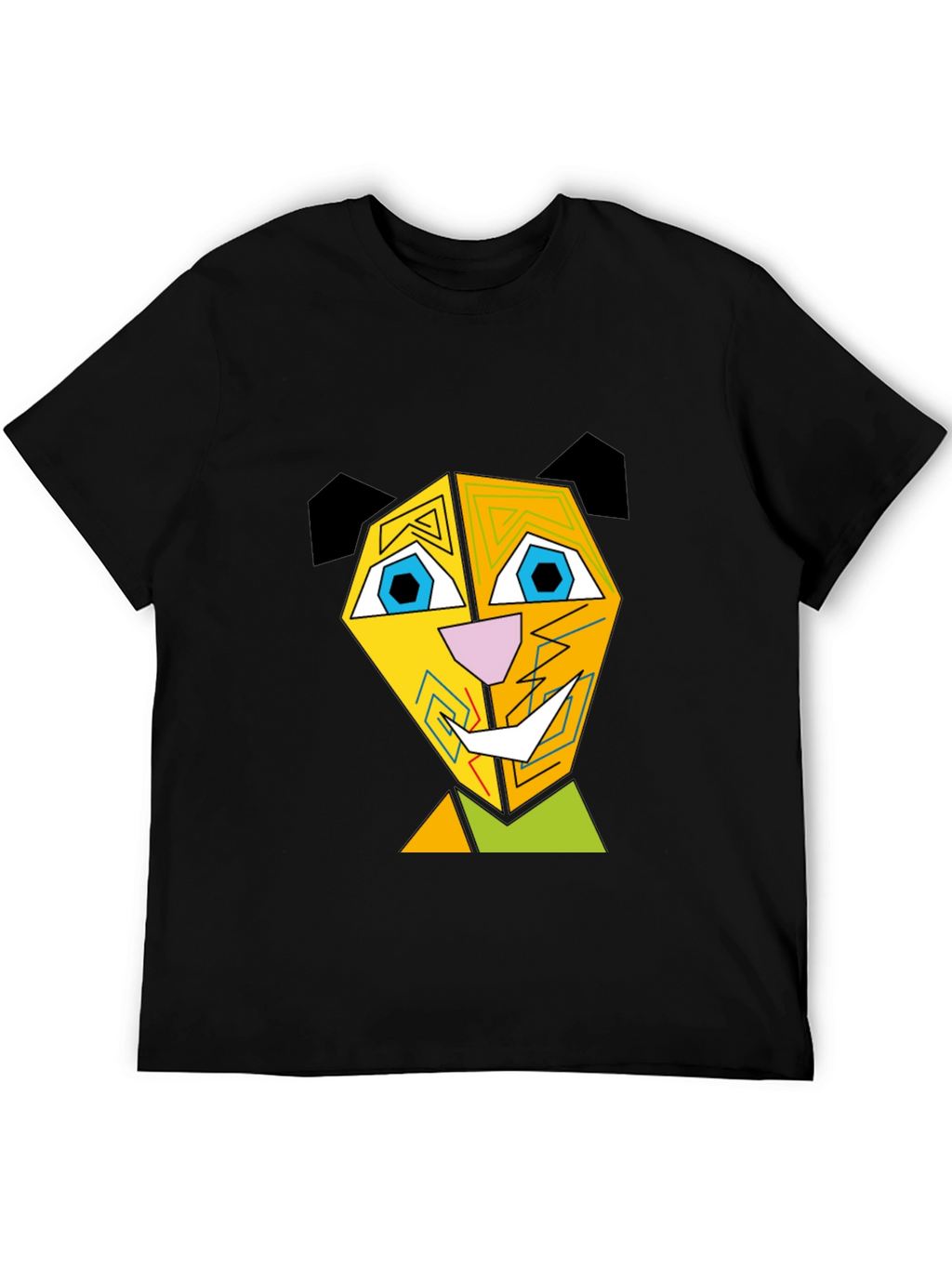 Abstract Geometric Animal Graphic Black T-Shirt