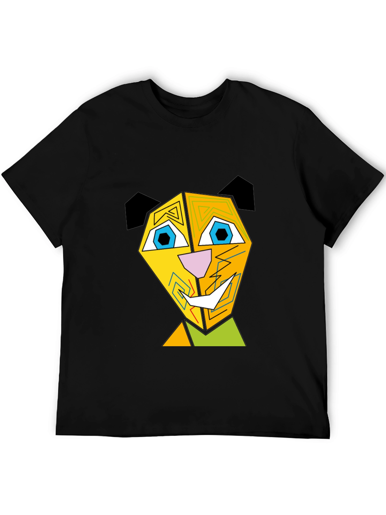 Abstract Geometric Animal Graphic Black T-Shirt