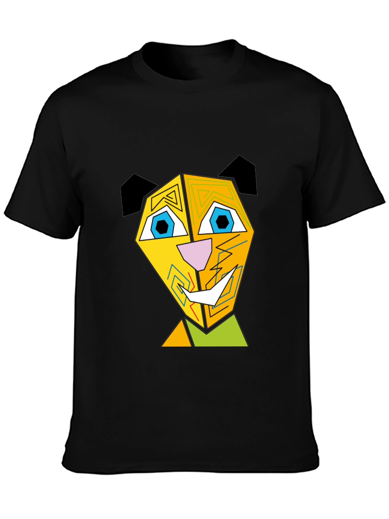 Abstract Geometric Animal Graphic Black T-Shirt
