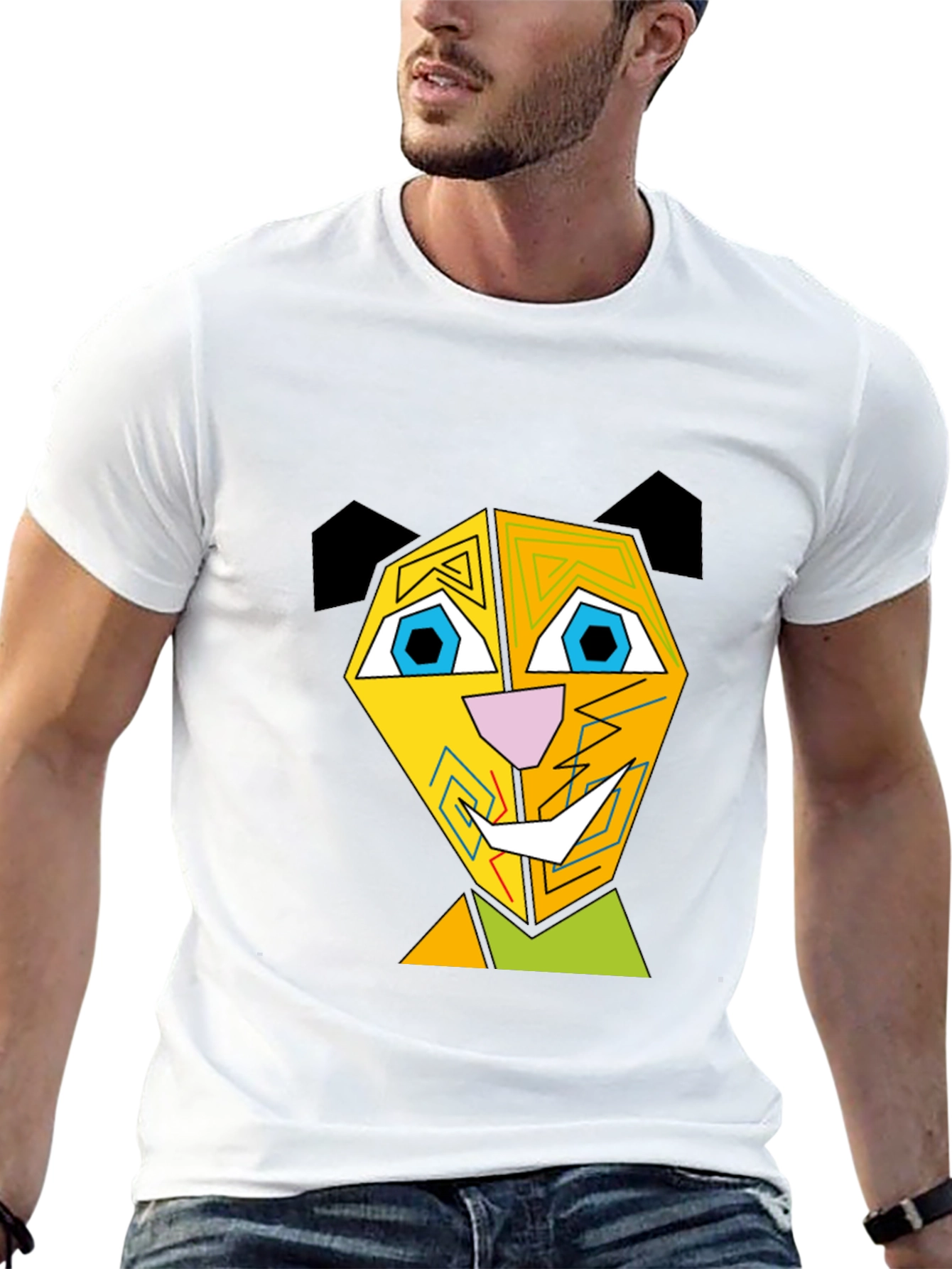 Abstract Geometric Animal Graphic Black T-Shirt