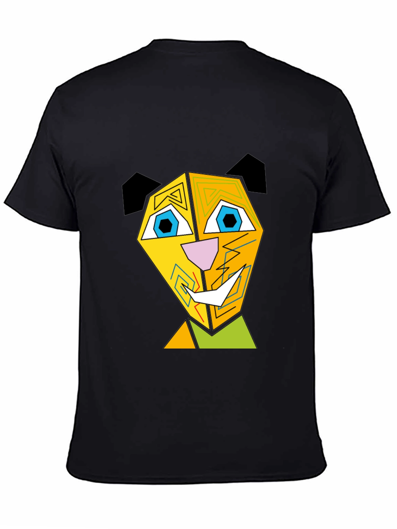 Abstract Geometric Animal Graphic Black T-Shirt