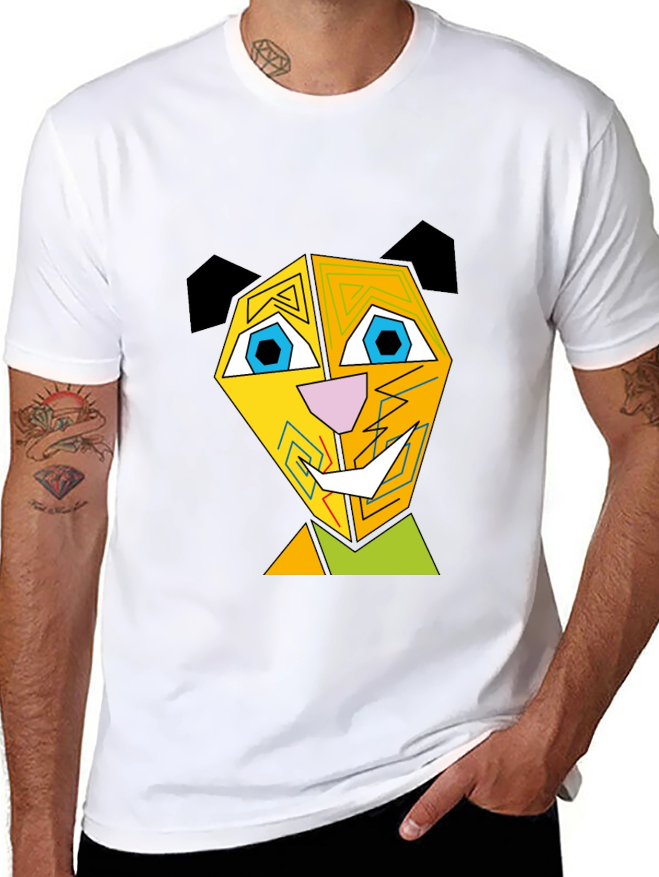 Abstract Geometric Animal Graphic Black T-Shirt