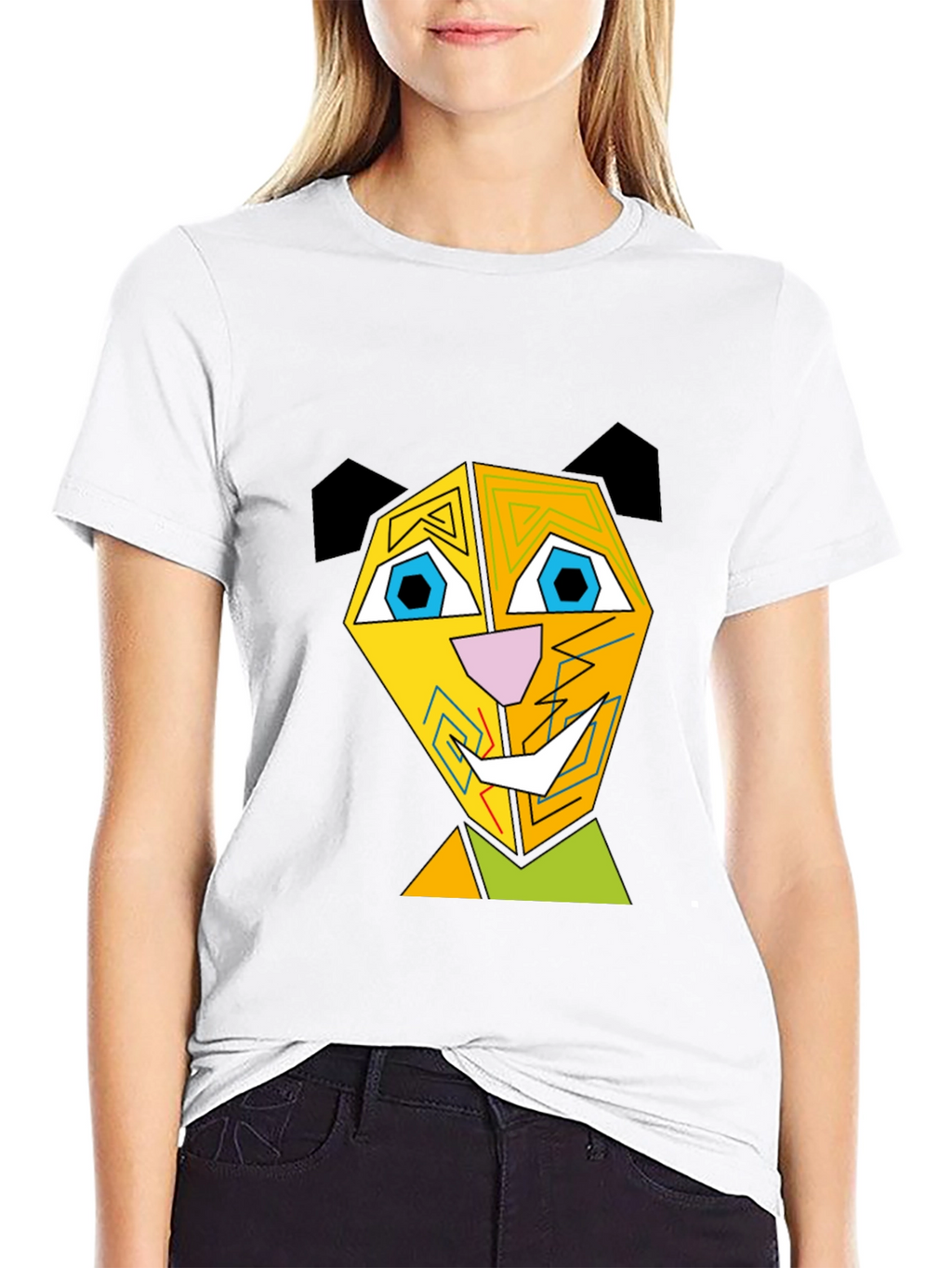 Abstract Geometric Animal Graphic Black T-Shirt