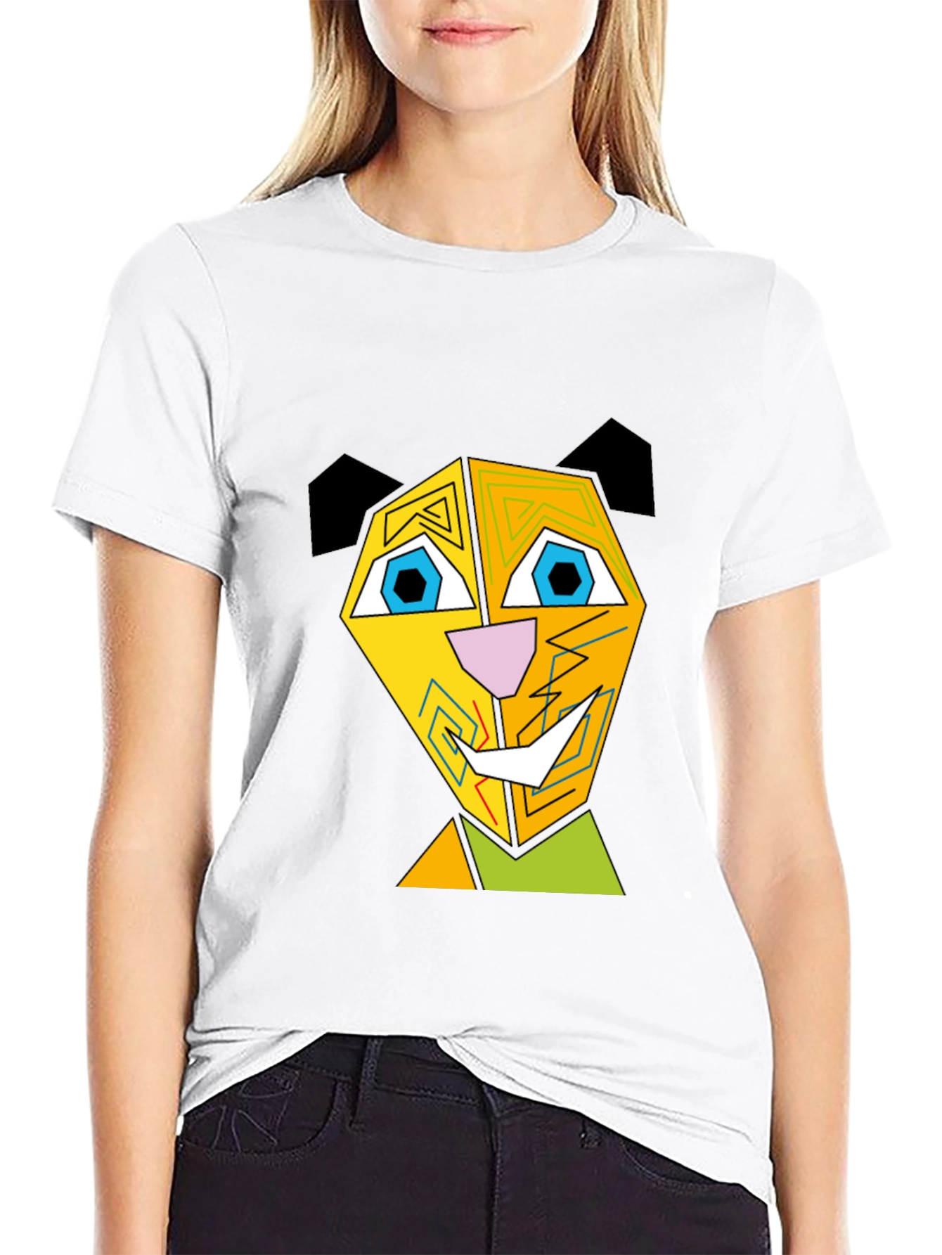 Abstract Geometric Animal Graphic Black T-Shirt