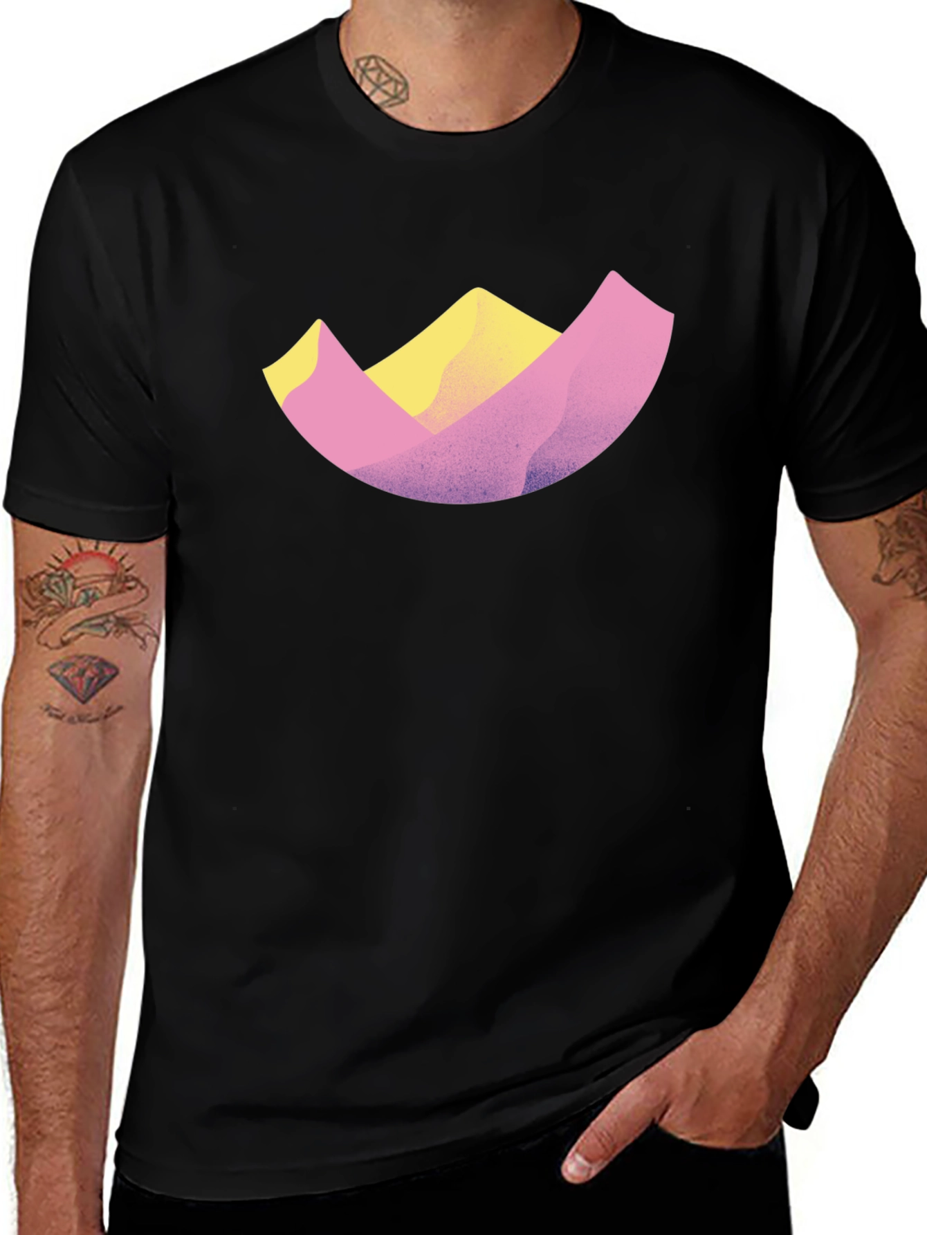Abstract Mountain Design Black T-Shirt