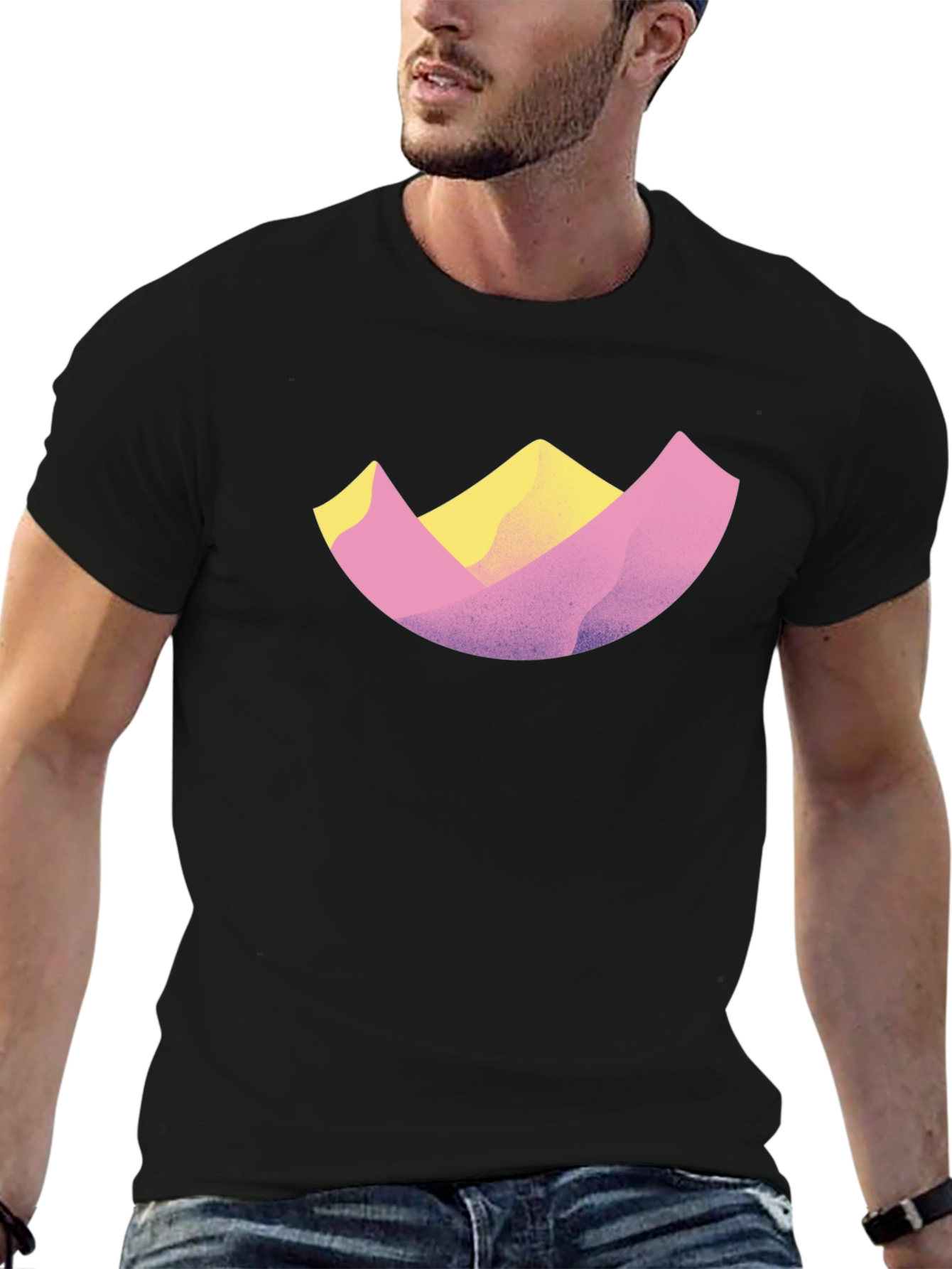Abstract Mountain Design Black T-Shirt