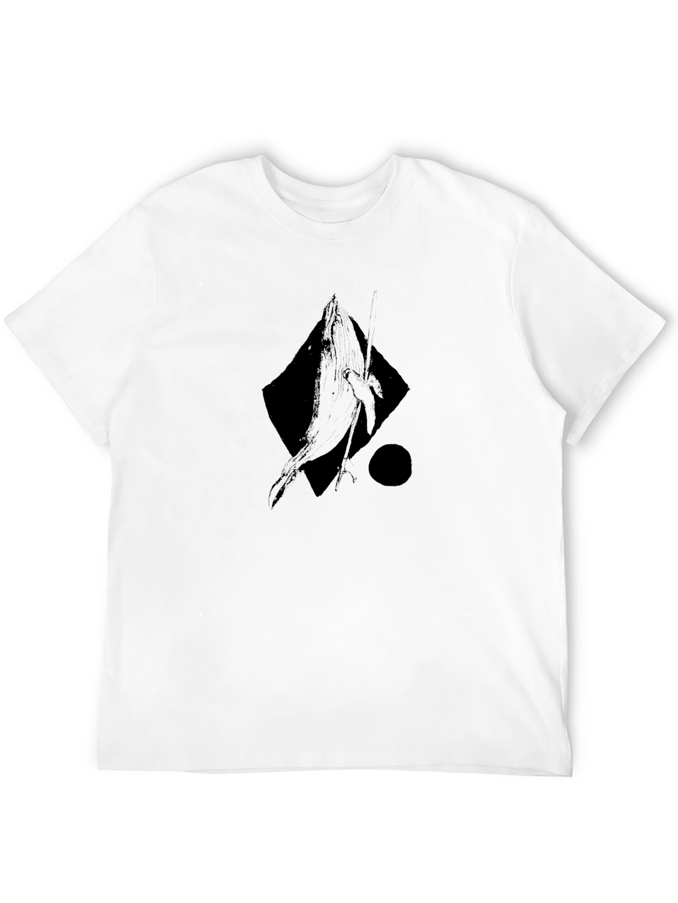 Abstract Whale Graphic Tee - Black Cotton Casual T-Shirt