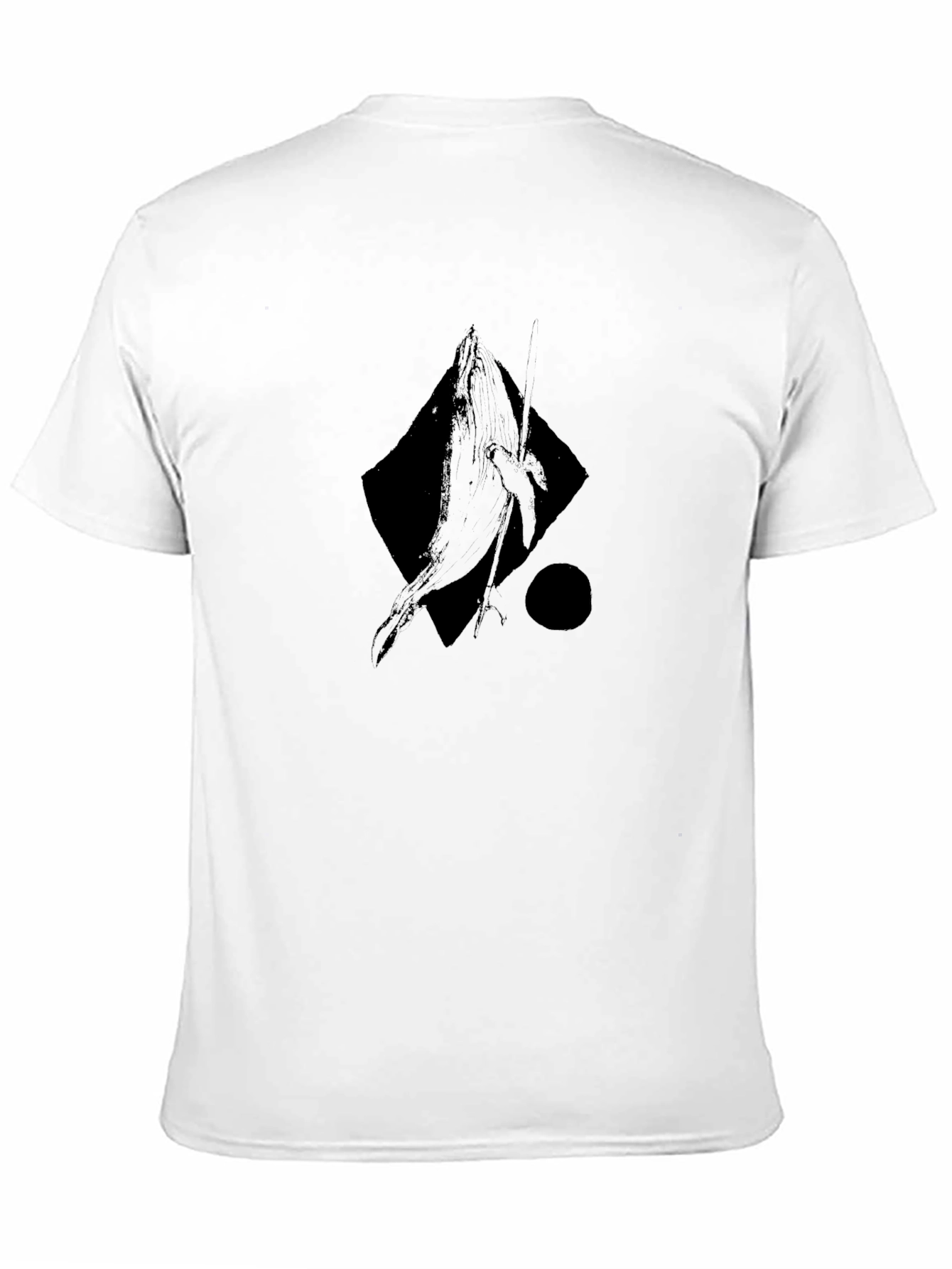 Abstract Whale Graphic Tee - Black Cotton Casual T-Shirt