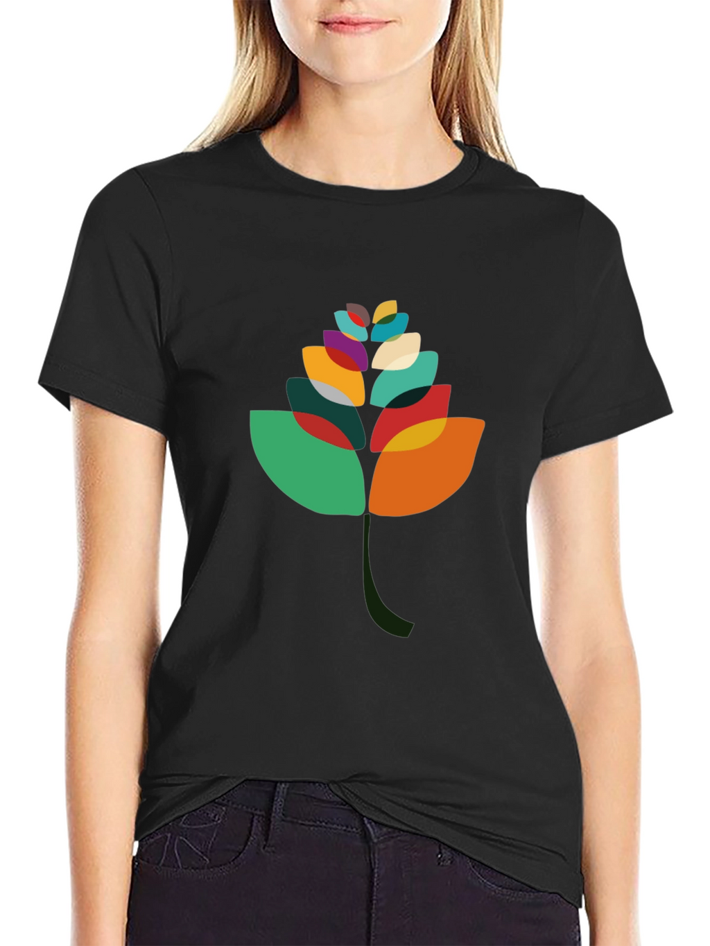 Abstract Leaf Graphic Black T-Shirt