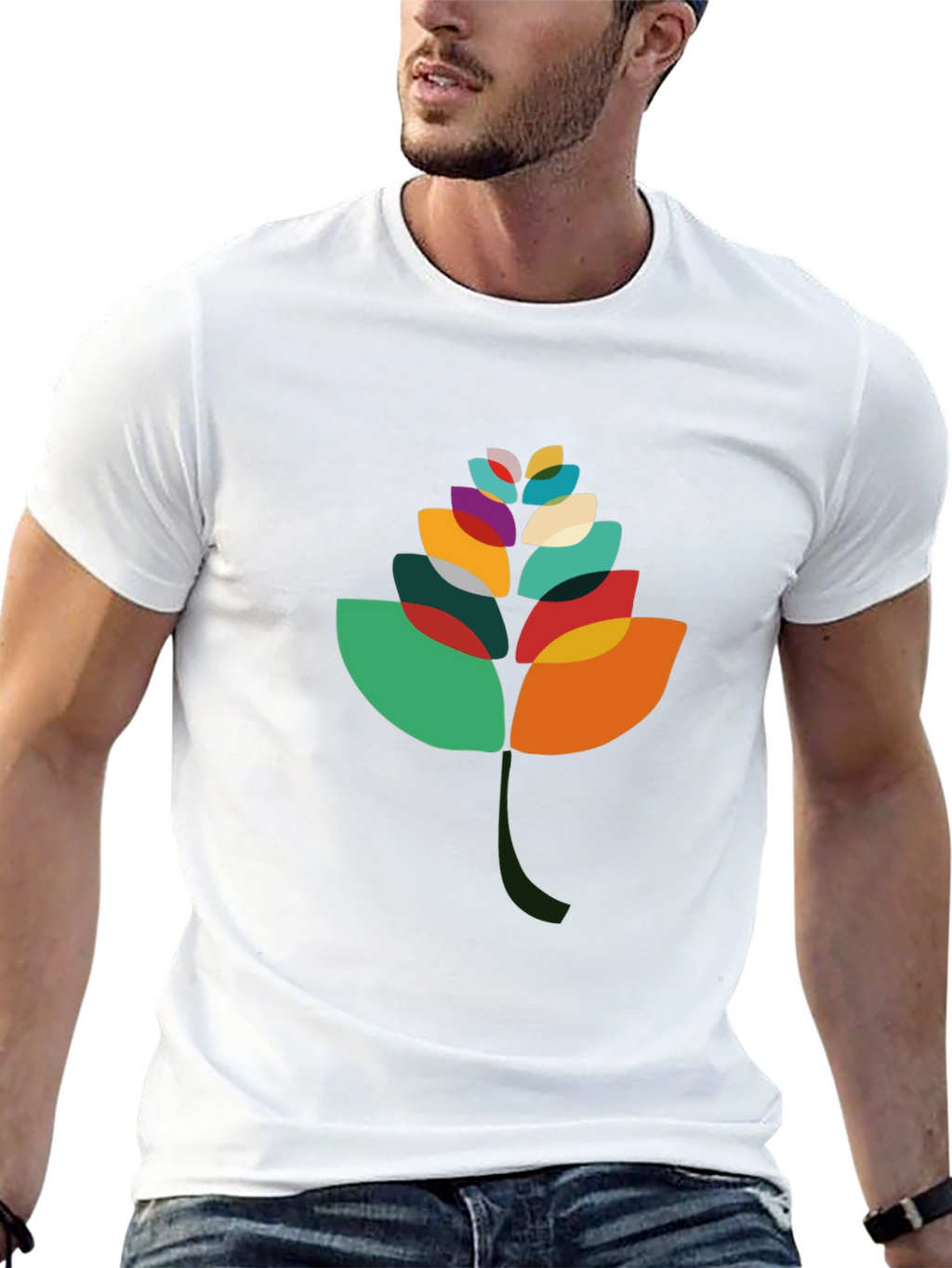 Abstract Leaf Graphic Black T-Shirt