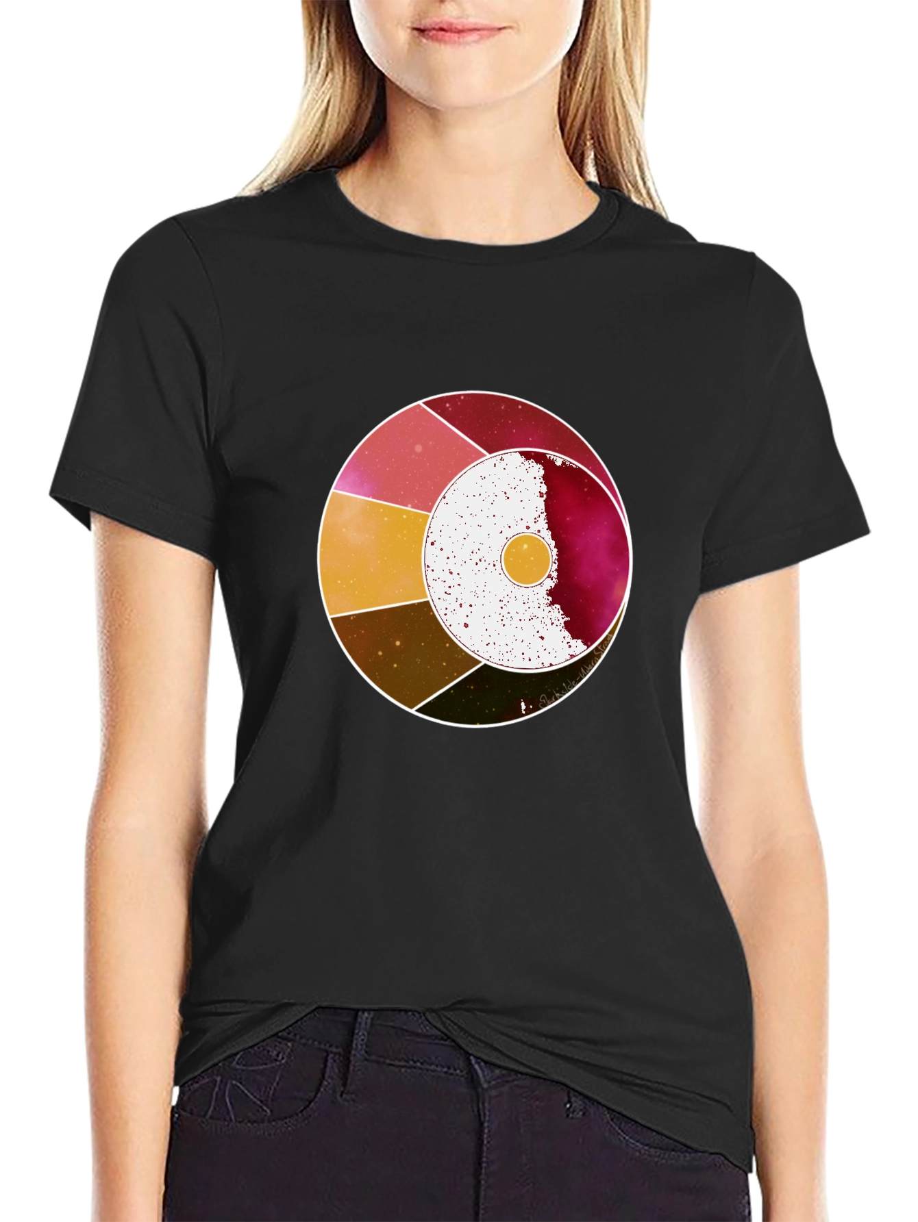 Abstract Celestial Circle Graphic Tee - Black