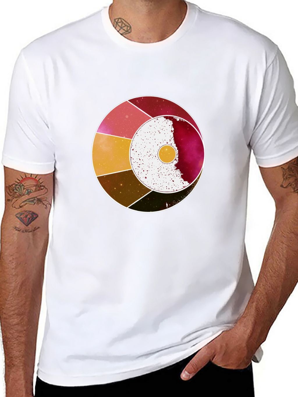 Abstract Celestial Circle Graphic Tee - Black