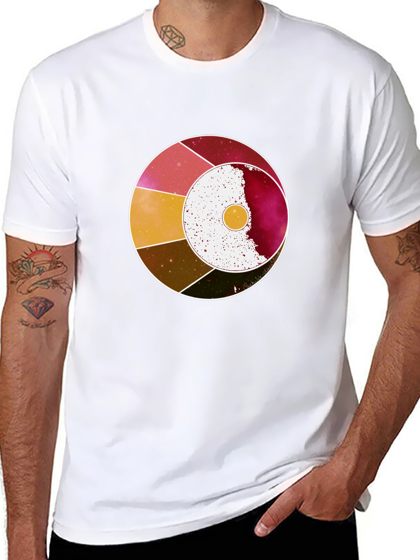 Abstract Celestial Circle Graphic Tee - Black