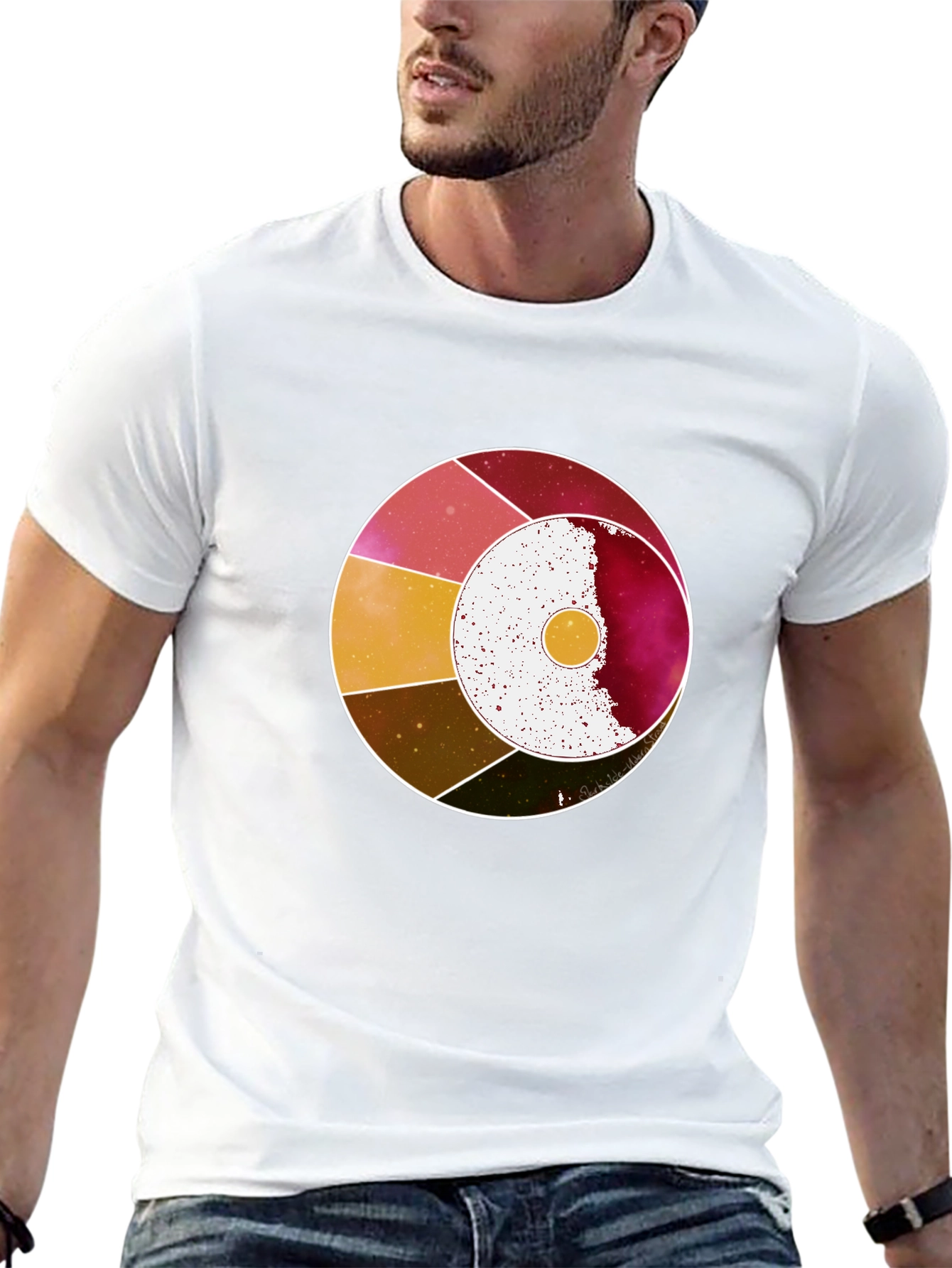 Abstract Celestial Circle Graphic Tee - Black
