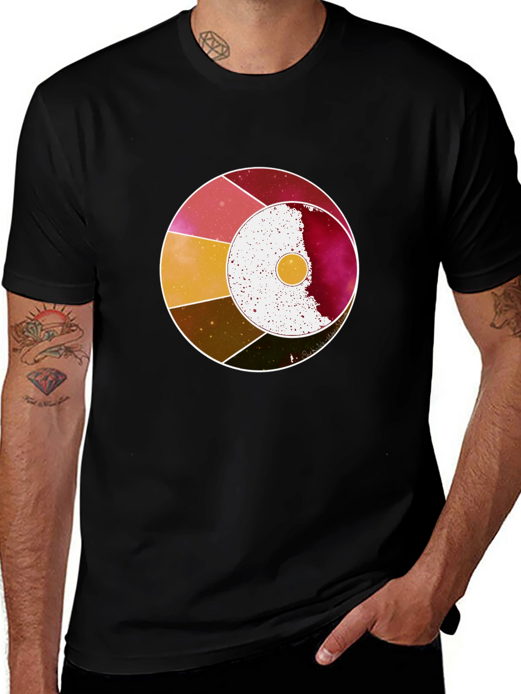 Abstract Celestial Circle Graphic Tee - Black