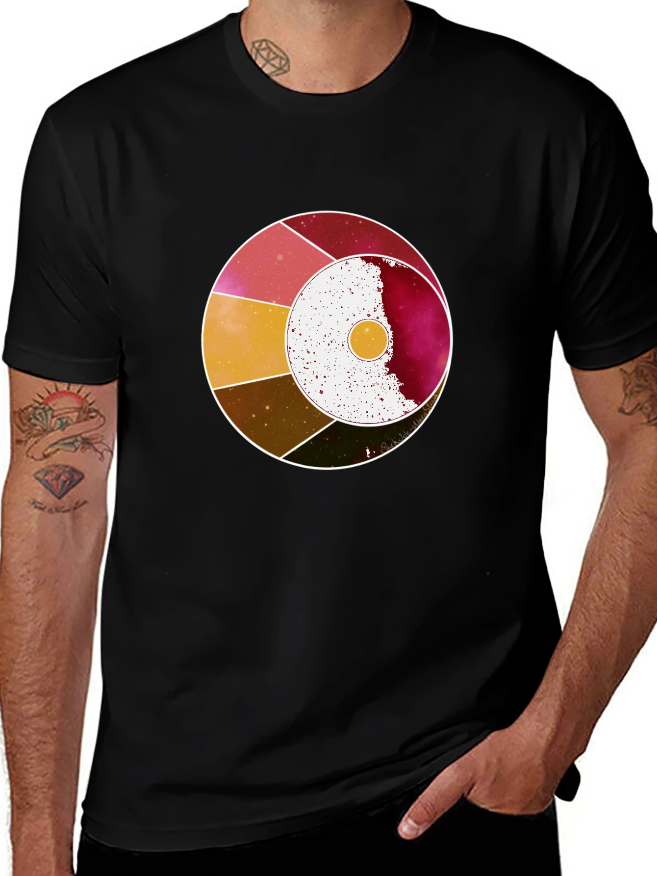 Abstract Celestial Circle Graphic Tee - Black