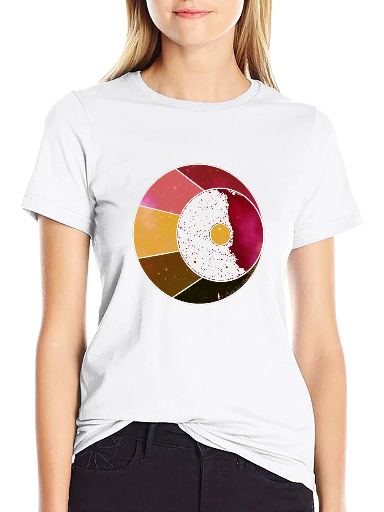 Abstract Celestial Circle Graphic Tee - Black