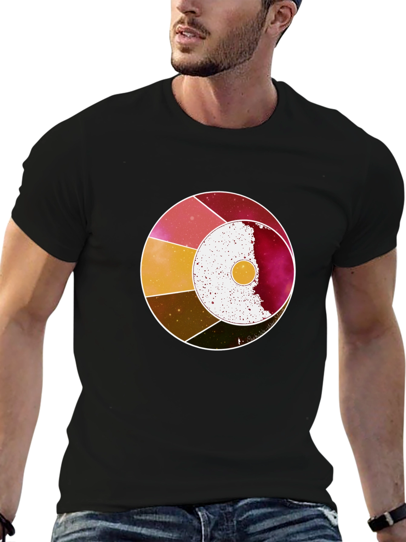 Abstract Celestial Circle Graphic Tee - Black
