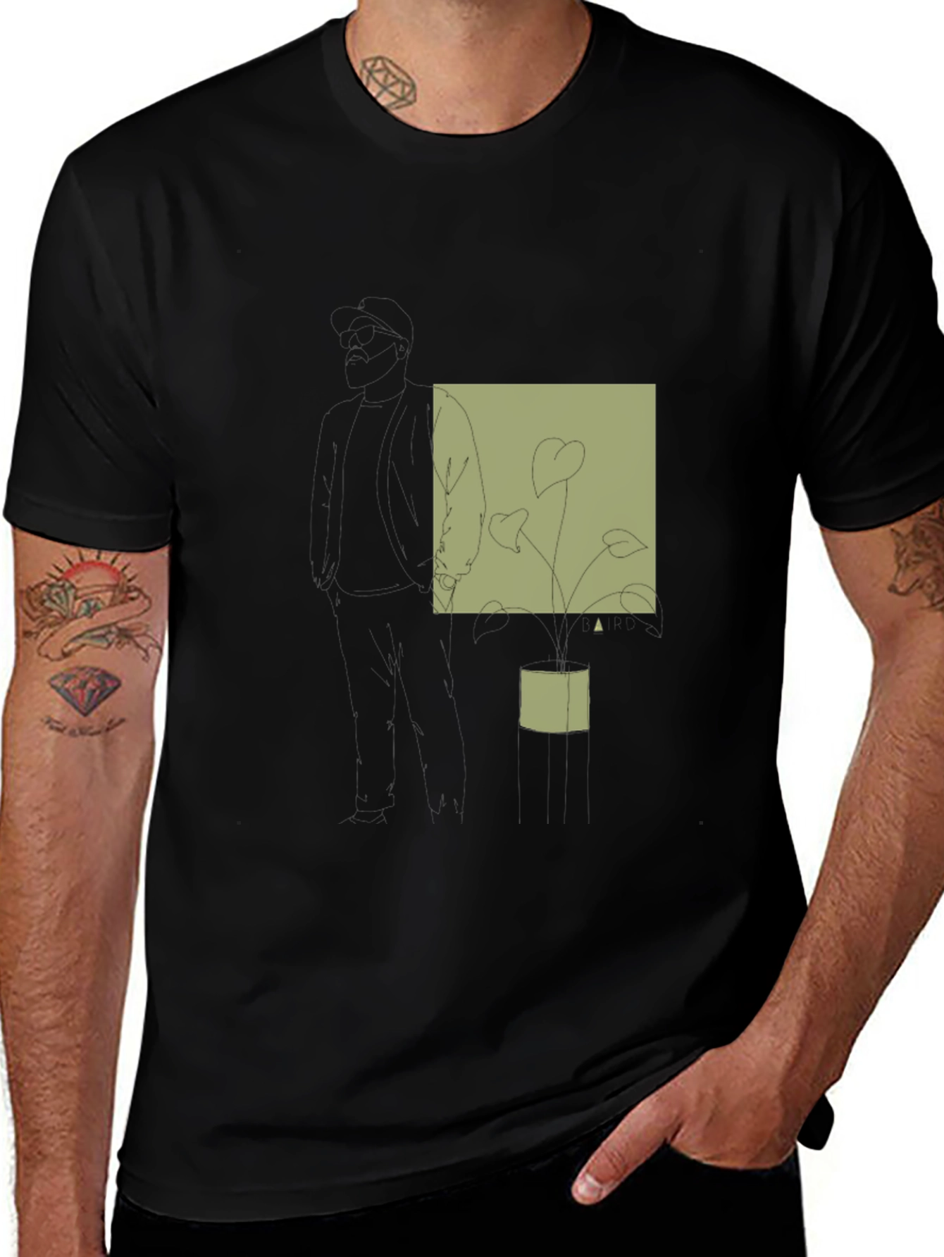 Abstract Plant Print Black T-Shirt