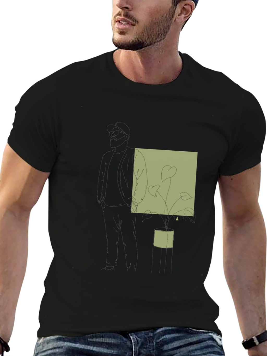 Abstract Plant Print Black T-Shirt