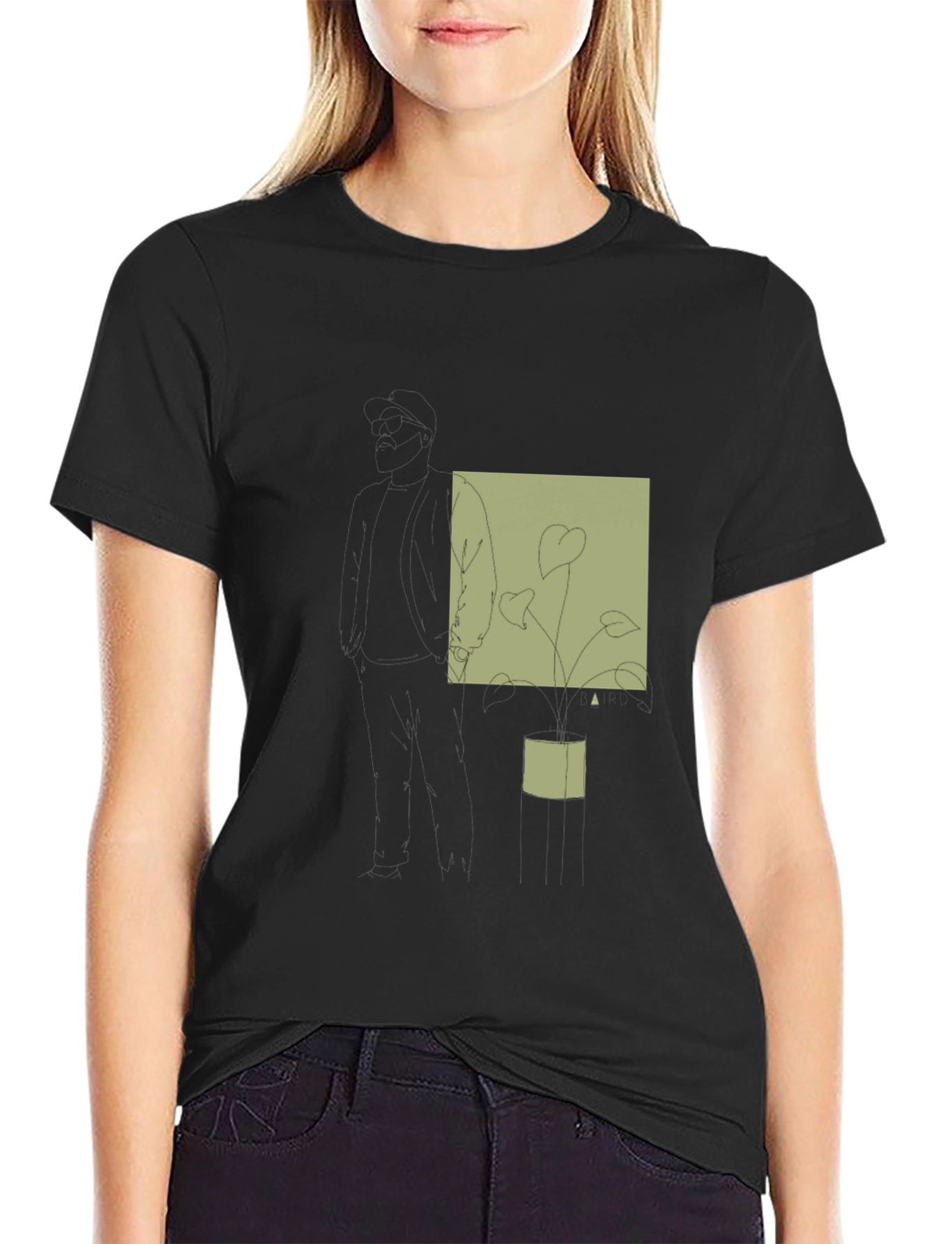 Abstract Plant Print Black T-Shirt