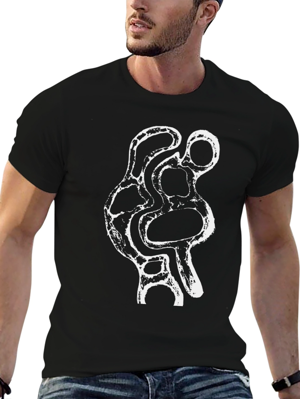 Abstract White Print Black T-Shirt