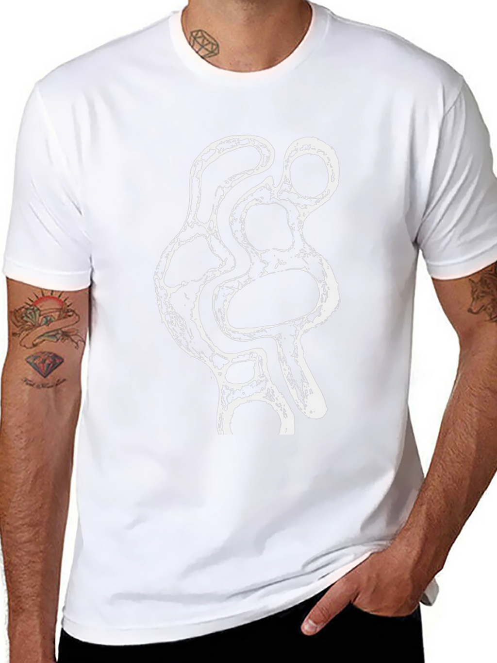 Abstract White Print Black T-Shirt