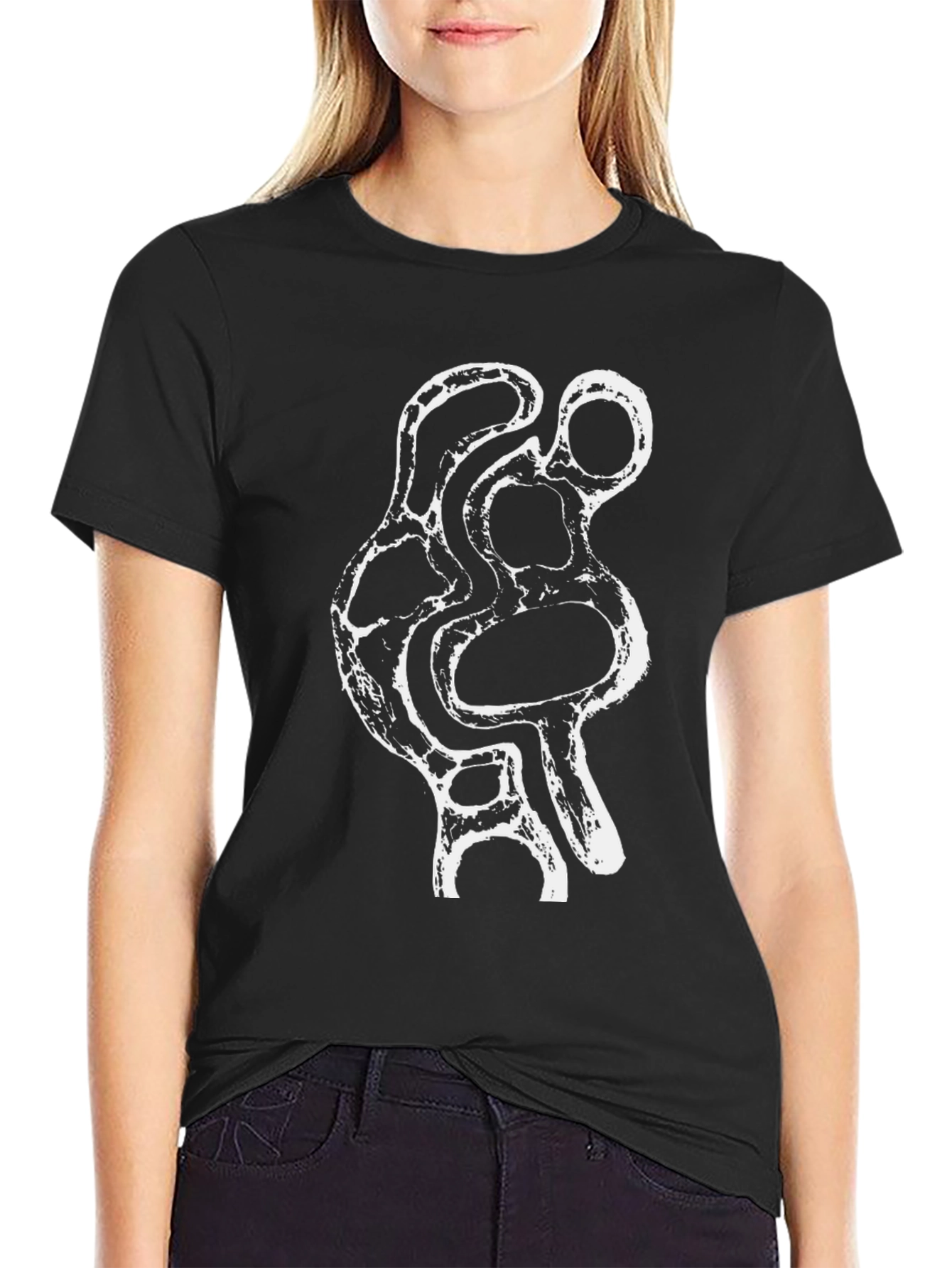 Abstract White Print Black T-Shirt
