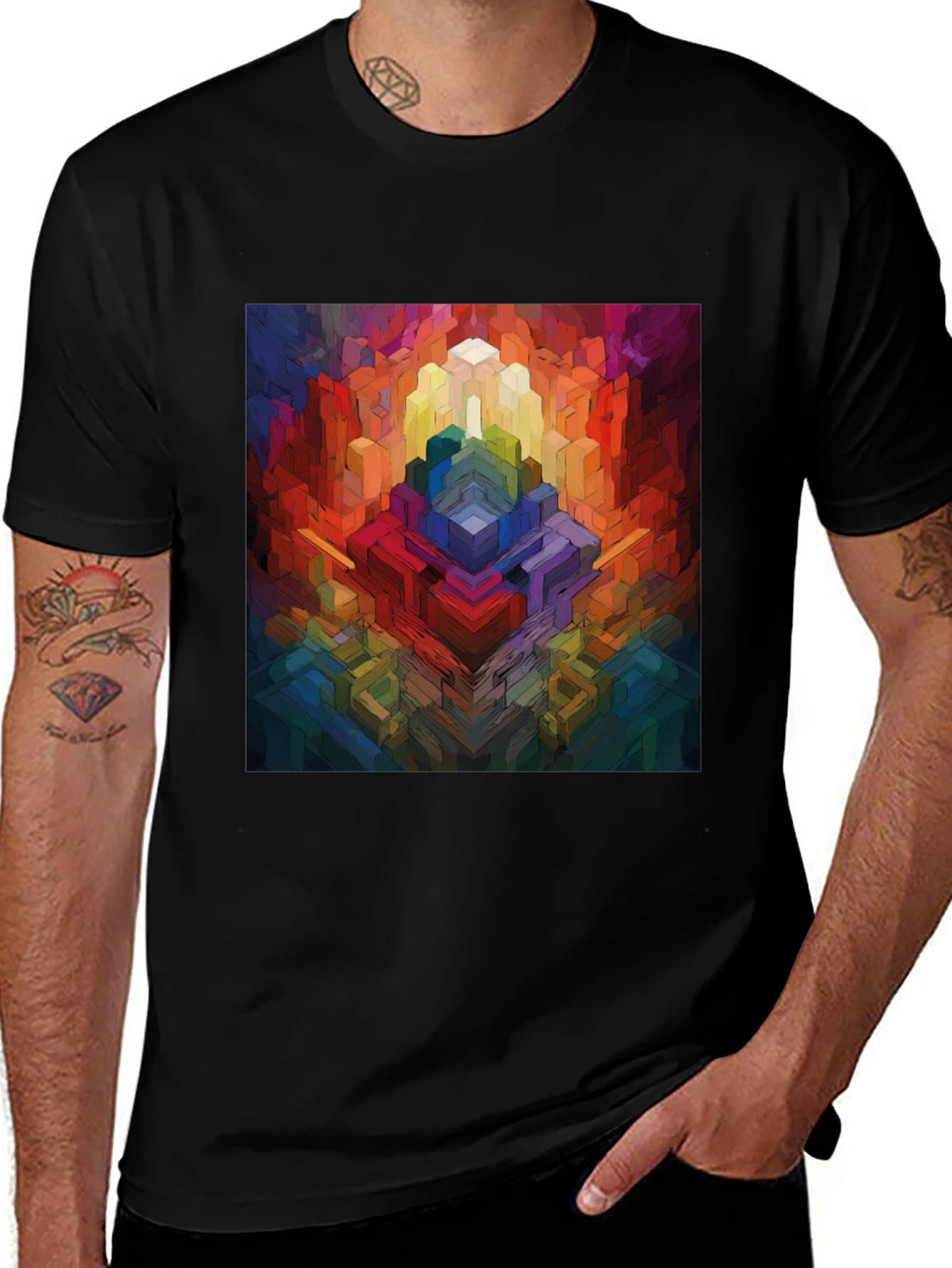 Abstract Geometric Graphic Tee - Colorful Pixel Art Shirt
